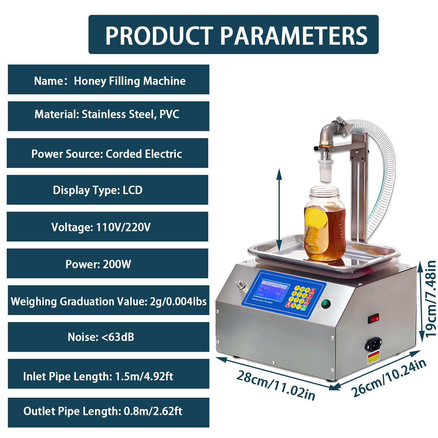 Remplisseuse Automatique de Miel 200 W, Machine de Remplissage de liquides à Haut débit (7 L/Min), idéale pour la pâte de sésame, Le Beurre de cacahuète, la crème et la Confiture.