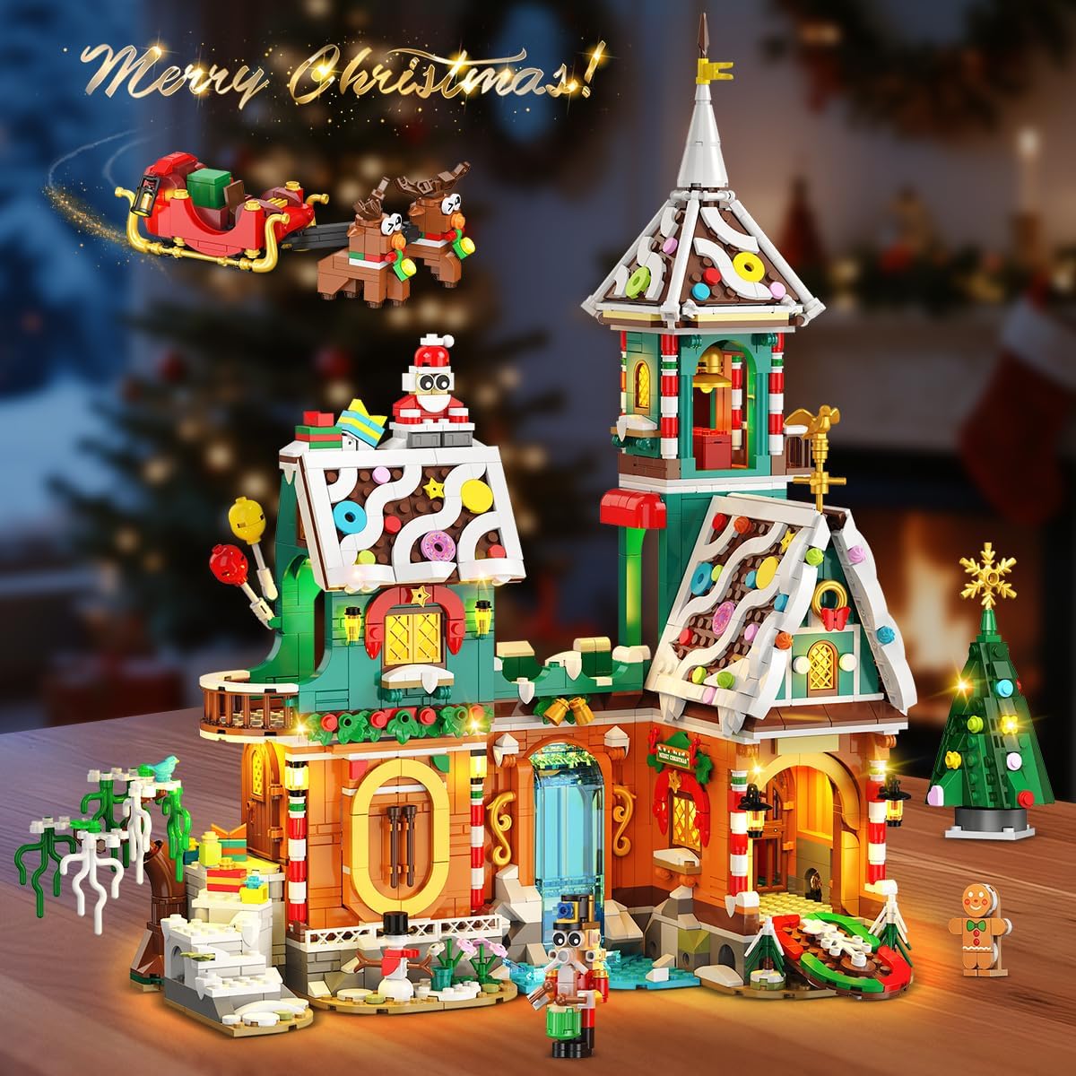 CUBIMANA 3 Style Christmas Gingerbread House Building Set with Lights - 2025 Holiday Castle Building Block Toy with Santa Claus Xmas Tree Gifts for Adults Teens Kids Girls Boy Ages 10+ (1976PCS)