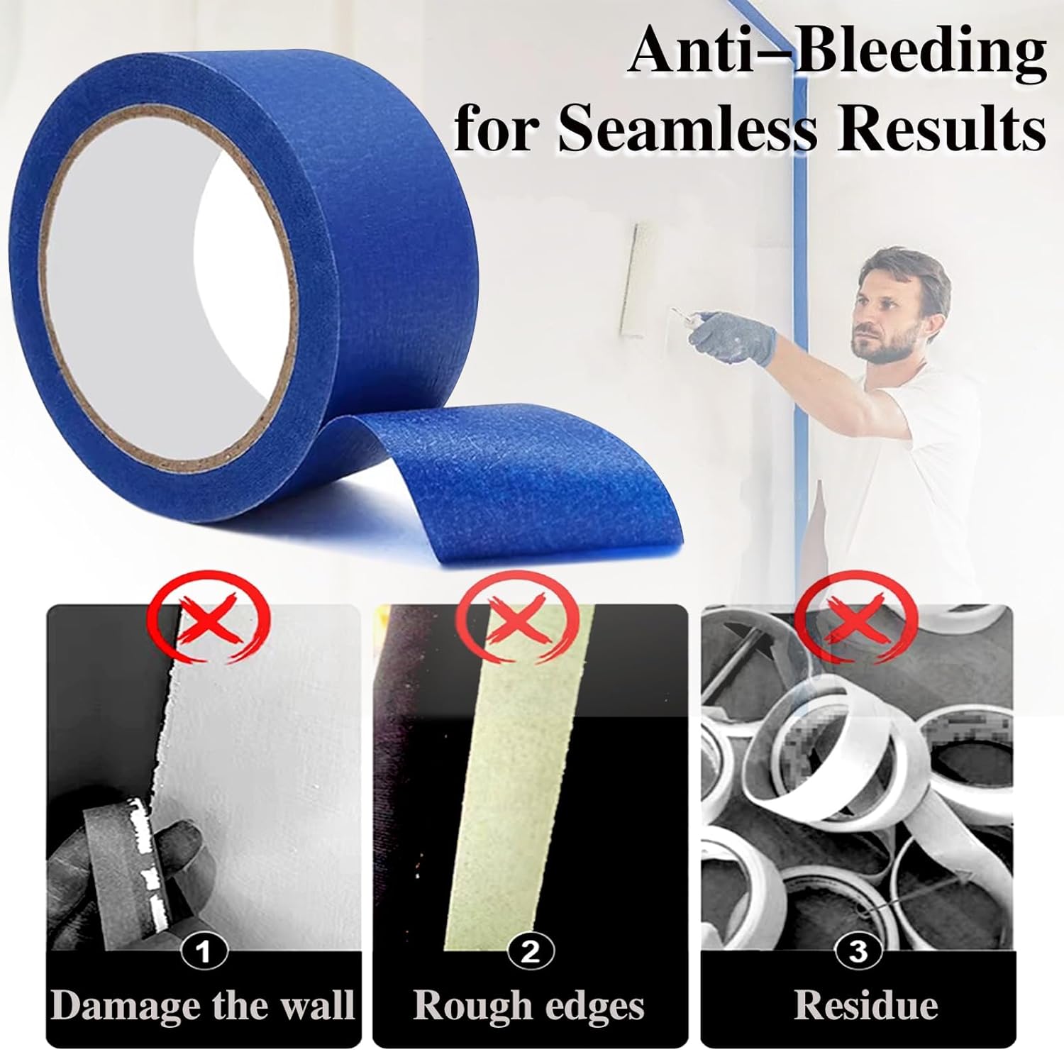 Painters Tape 2 Inch Wide, 10-Packs Blue Painters Tape for General Purpose Use, 2 Inches X 55 Yards X 10 Rolls, 550 Yards in Total