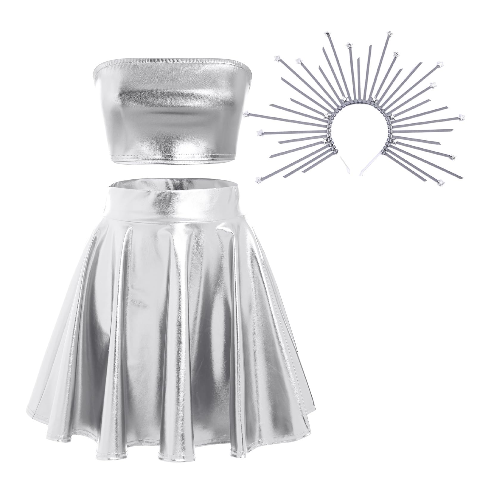 Ibakomwomens Rave Goddess Costume Outfits Shiny Holographic