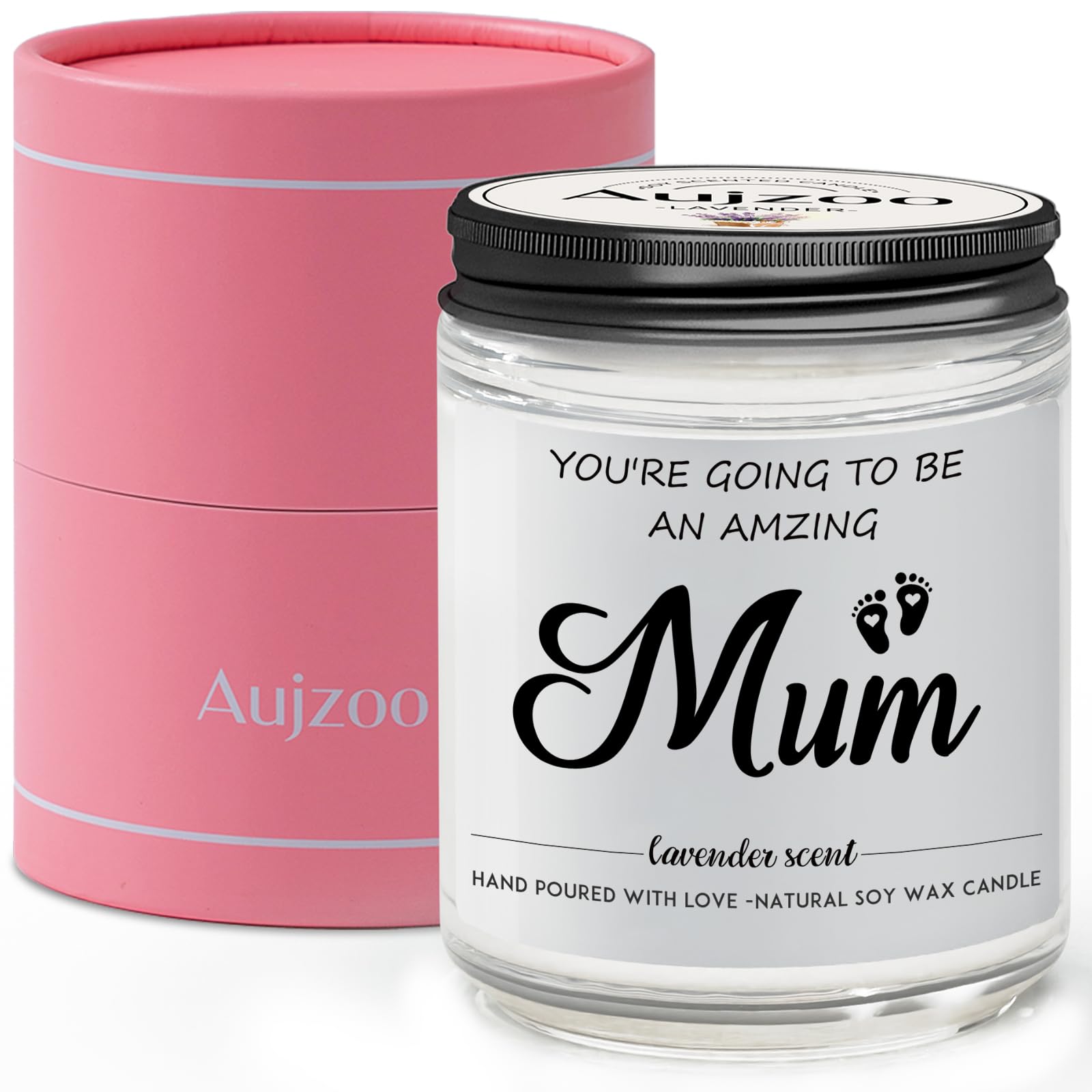 Aujzoo Women's White Lavender Scented Natural Soy Wax Candles - 7Oz Pregnancy Gifts For Expecting Mums