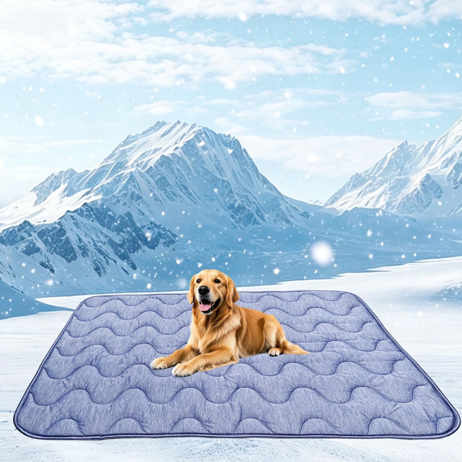 Dog Cooling Mat for Large Dogs & Cats, 55 x 39 in Washable Pet Cooling Pad, Double-Sided Soft Mat with Waterproof Reverse Side, No Gel, Water or Electricity, for Crate, Sofa, Floor & Car (Blue, XL)
