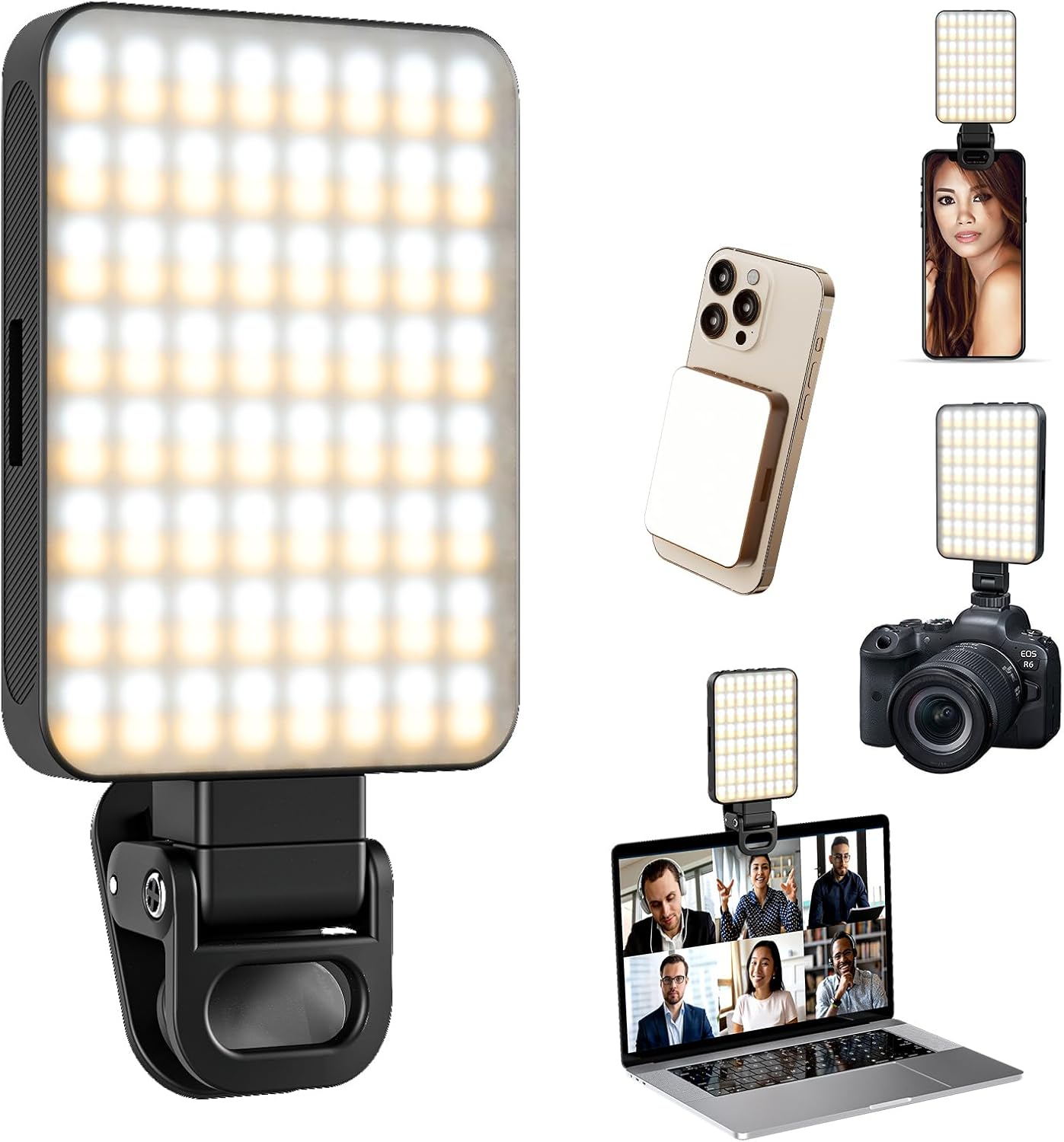 Magnetic Selfie Ring Light with Clip – 128 LED Rechargeable Phone Light for iPhone/Android/Camera/iPad/Laptop – Adjustable Brightness for Video Calls, Makeup, TikTok, YouTube, Live Streaming