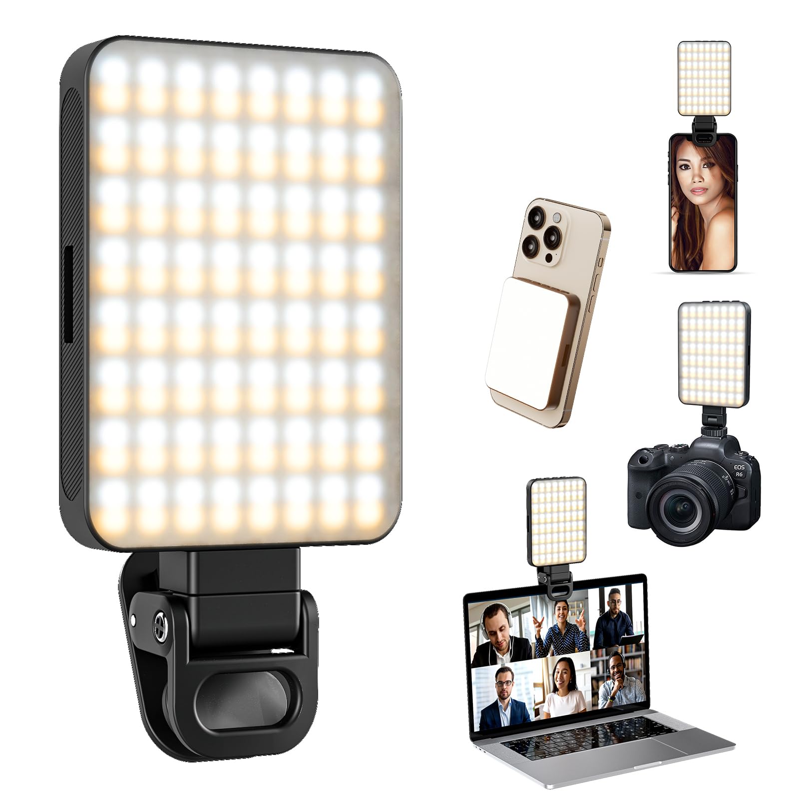 Magnetic Selfie Ring Light with Clip – 128 LED Rechargeable Phone Light for iPhone/Android/Camera/iPad/Laptop – Adjustable Brightness for Video Calls, Makeup, TikTok, YouTube, Live Streaming