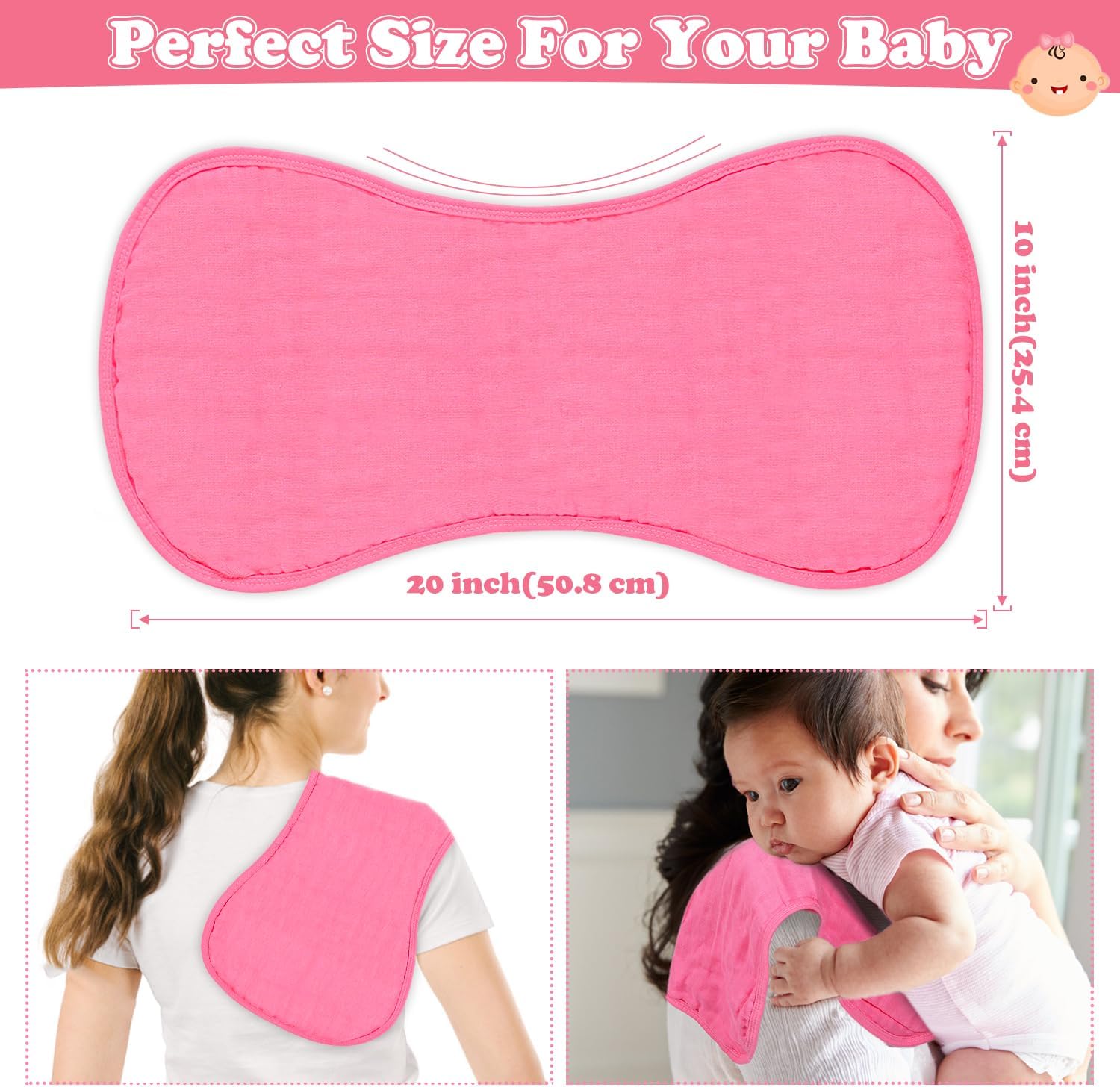 10Pcs Muslin Baby Burp Cloths Sets for Unisex, 20X10 Inches Burp Rags Cotton Burping Clothes for Newborn, Baby Girls and Boys - Image 2