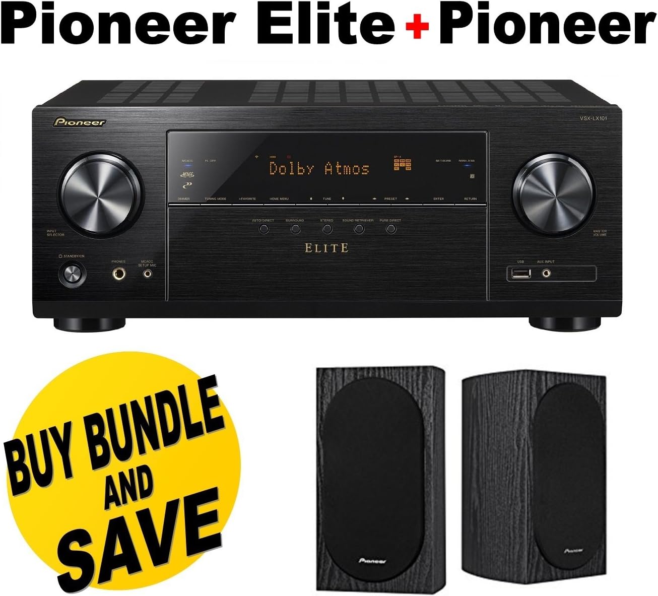 Pioneer Elite VSX-LX101 7.2 Channel Networked AV Receiver with Built-in BluetoothÂ and Wi-FiÂ + Pioneer SP-BS22A-LR Dolby Atmos Bookshelf Speaker (Black) Bundle