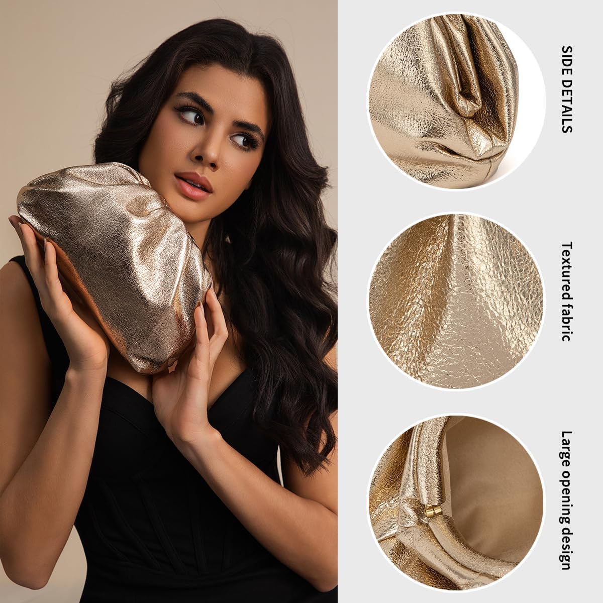 PHILOMENA Dressy Vegan Leather Clutch Purse for Women, Soft Pleated PU Evening Bag Dumpling Pouch for Weddings Proms - Image 3