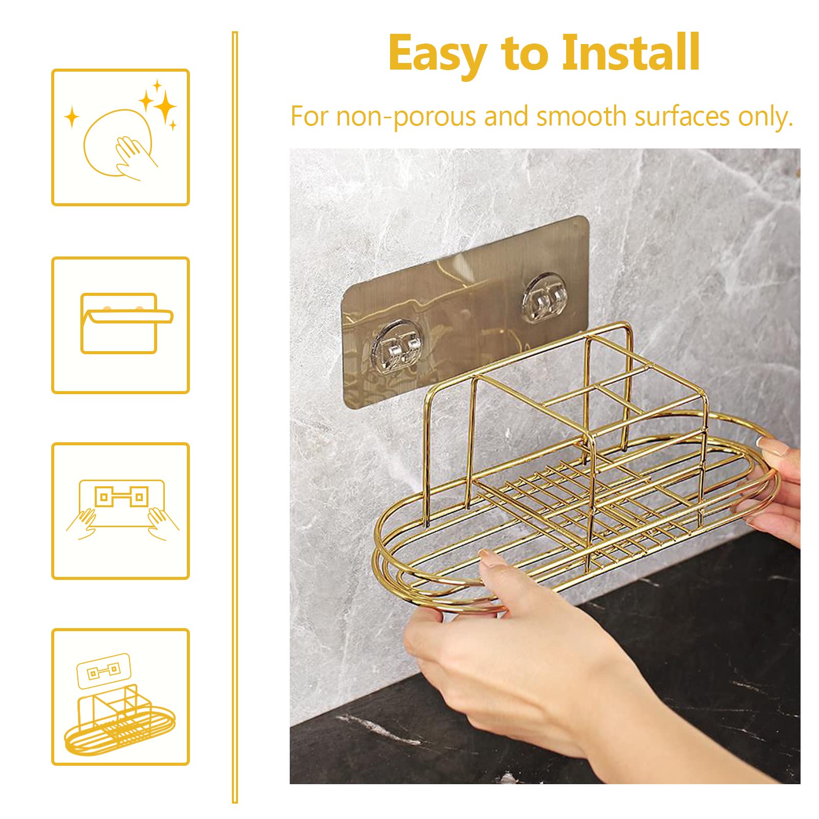 Portaspazzolino Da Muro Multifunzione - 5 Scomparti Per Bagno Con Supporto Rasoi E Dentifricio - Colore Oro - Foto 14