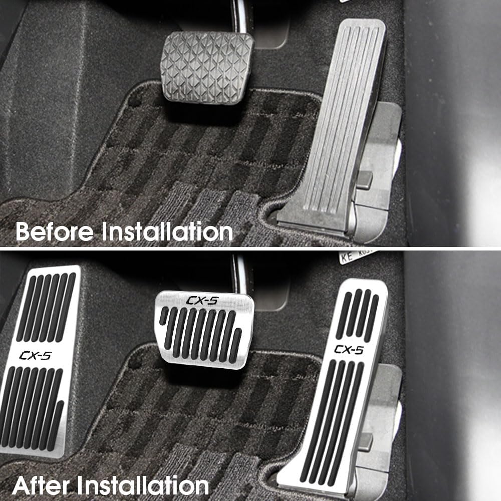 BOYOUS 3pcs Aluminum Non-Slip Performance nti-Slip No Drilling Foot Pedals Rest Pedal Accelerator Brake Pedal Cover For Mazda 2013-2025 CX-5（SILVER）
