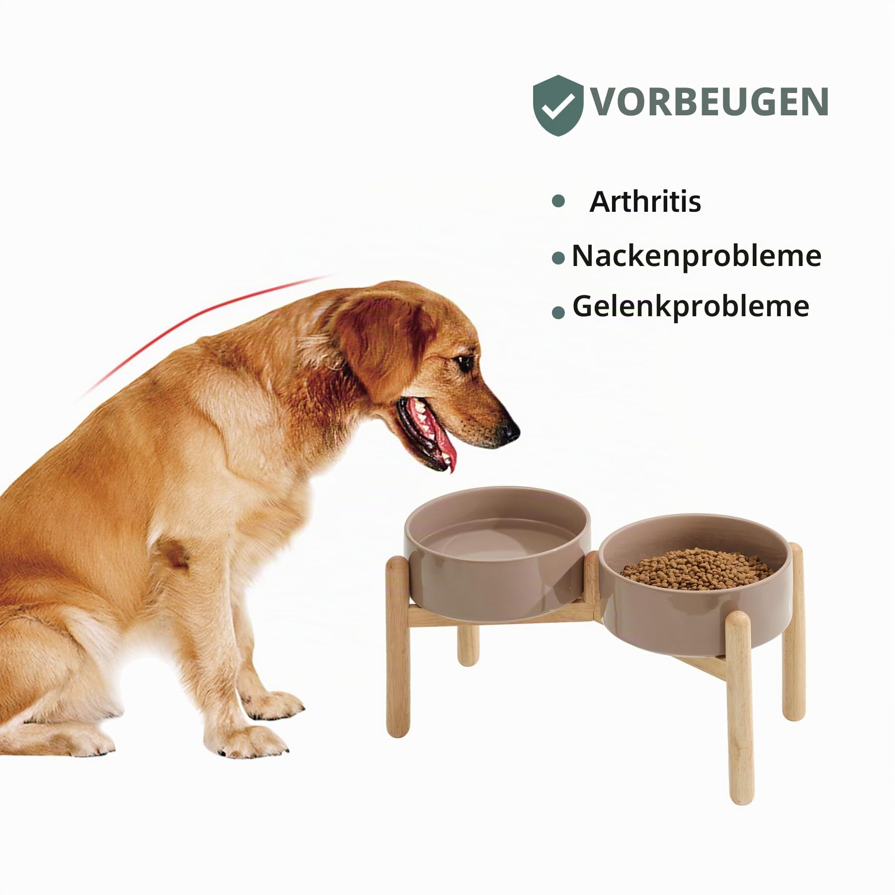 Havniva Keramischer Hundenapf 21 cm mit Ständer für Hunde großer Rassen, Futter- und Wassernapf (Doppelnapf mit Ständer -brauner Kaffee)
