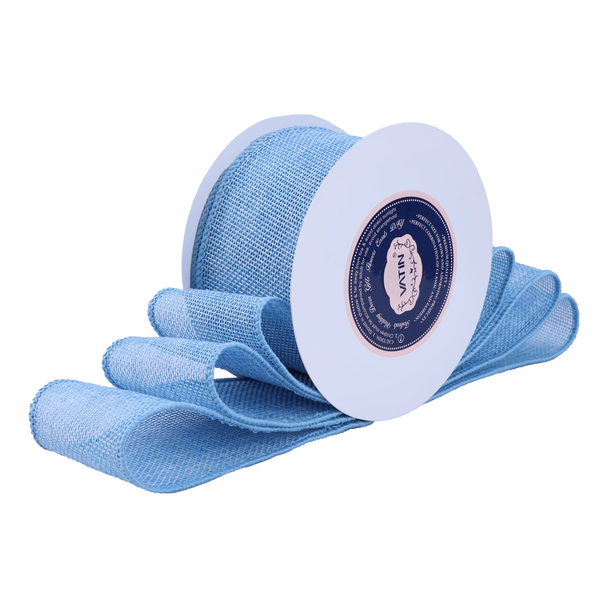 VATIN Baby Blue Burlap Wired Ribbon 65mm X 9m Fabric Craft Ribbon for Party Decorations,Big Bow,DIY Wreath Craft,Tree Decoration,Outdoor Decoration - Image 2