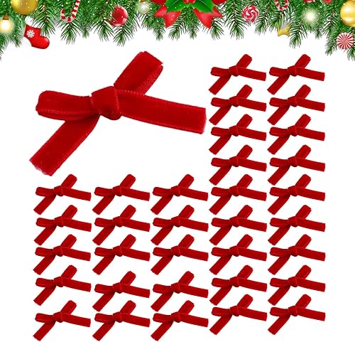 50 Stück Rote Schleifen Weihnachten,Weihnachtsbaum Deko Schleifen,Samt Zierschle
