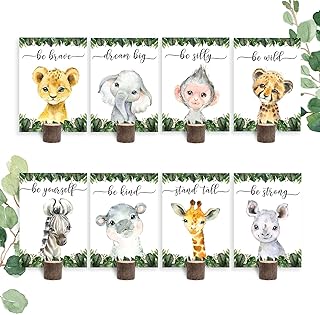 16Pcs Jungle Safari Centerpieces and Wooden Stands, Safari Baby Shower for Table Decorations, Jungle Animal Birthday Party Centerpiece for Boys Kids, Wild One Themed Birthday Party Supplies