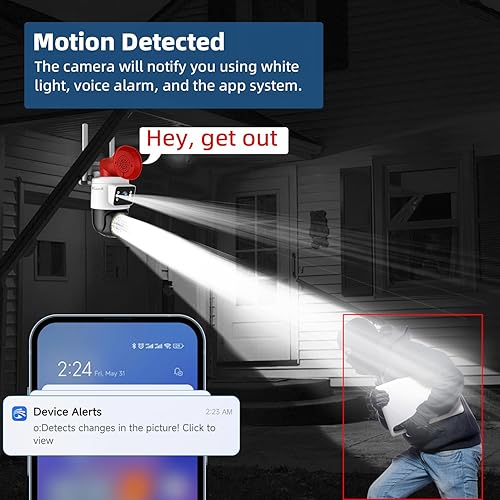 Miniatura 6 de Cámara de seguridad para exteriores de doble lente de 4MP con visión nocturna y reflector, seguimiento de movimiento de panorámicainclinación de
