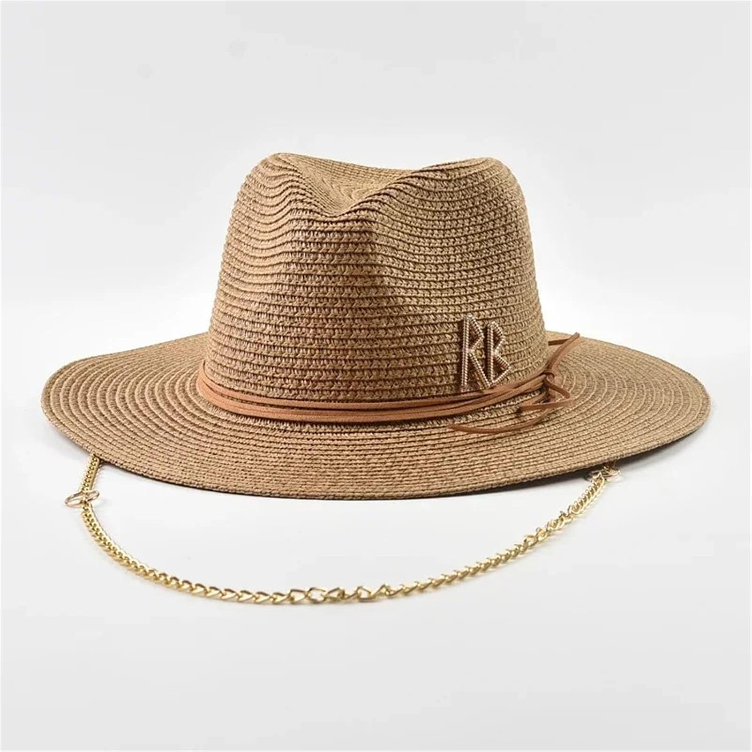 Mens Womens Straw Sun Hat Metal Letter Detail Lightweight Breathable Beach Outdoor Summer Hats