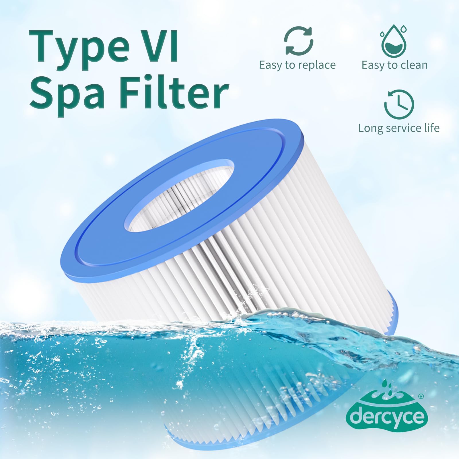 Cartuccia di ricambio per filtro spa e vasca idromassaggio tipo VI per filtri Coleman, compatibile con filtro gonfiabile per vasca idromassaggio (confezione da 6)