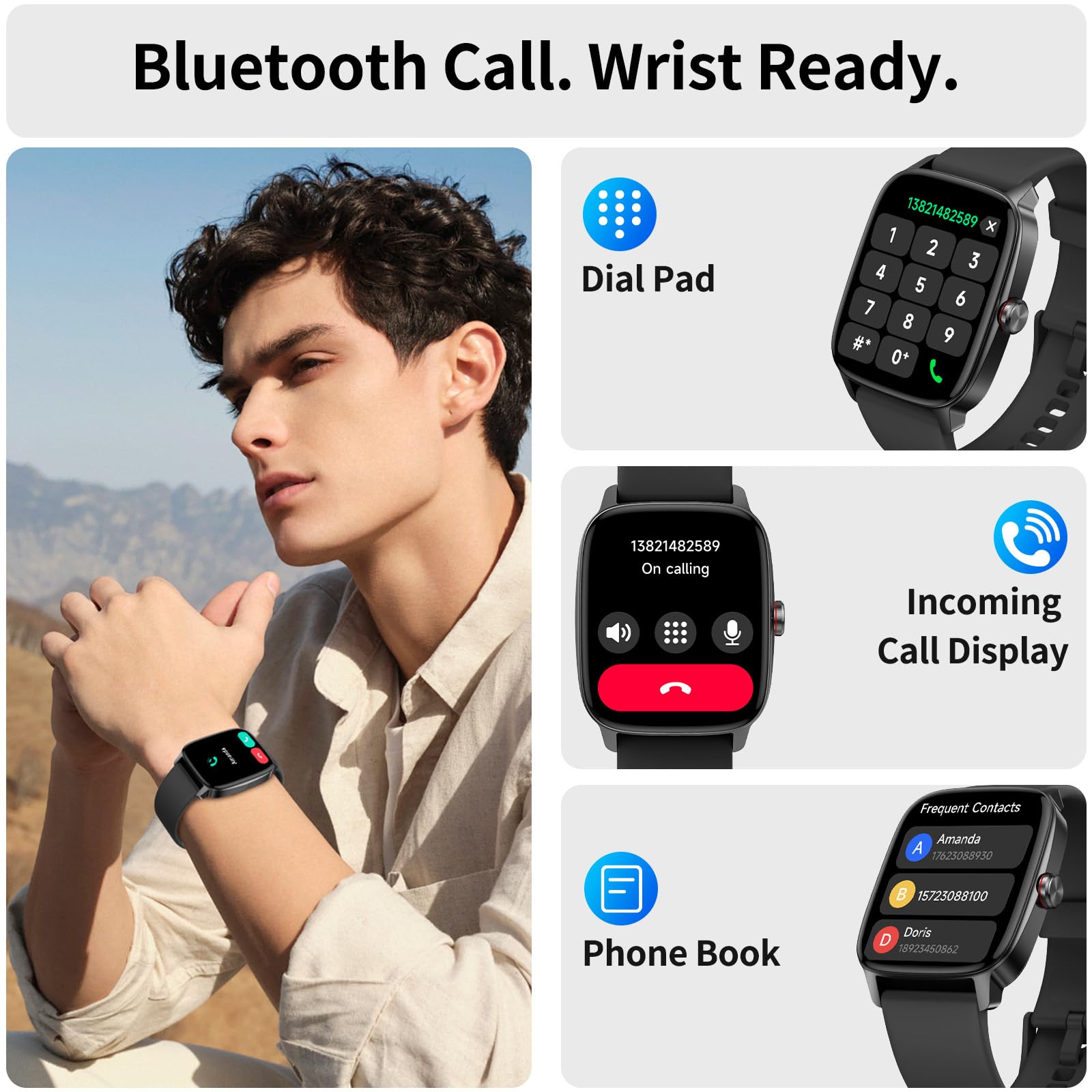 Smart Watch for Men Women, Bluetooth Call Smartwatch with AI Voice, 1.85" HD Fitness Watch, Heart Rate/Steps/Sleep Monitor, 100+ Sports Modes, IP68 Waterproof Watch for Android iOS - 3