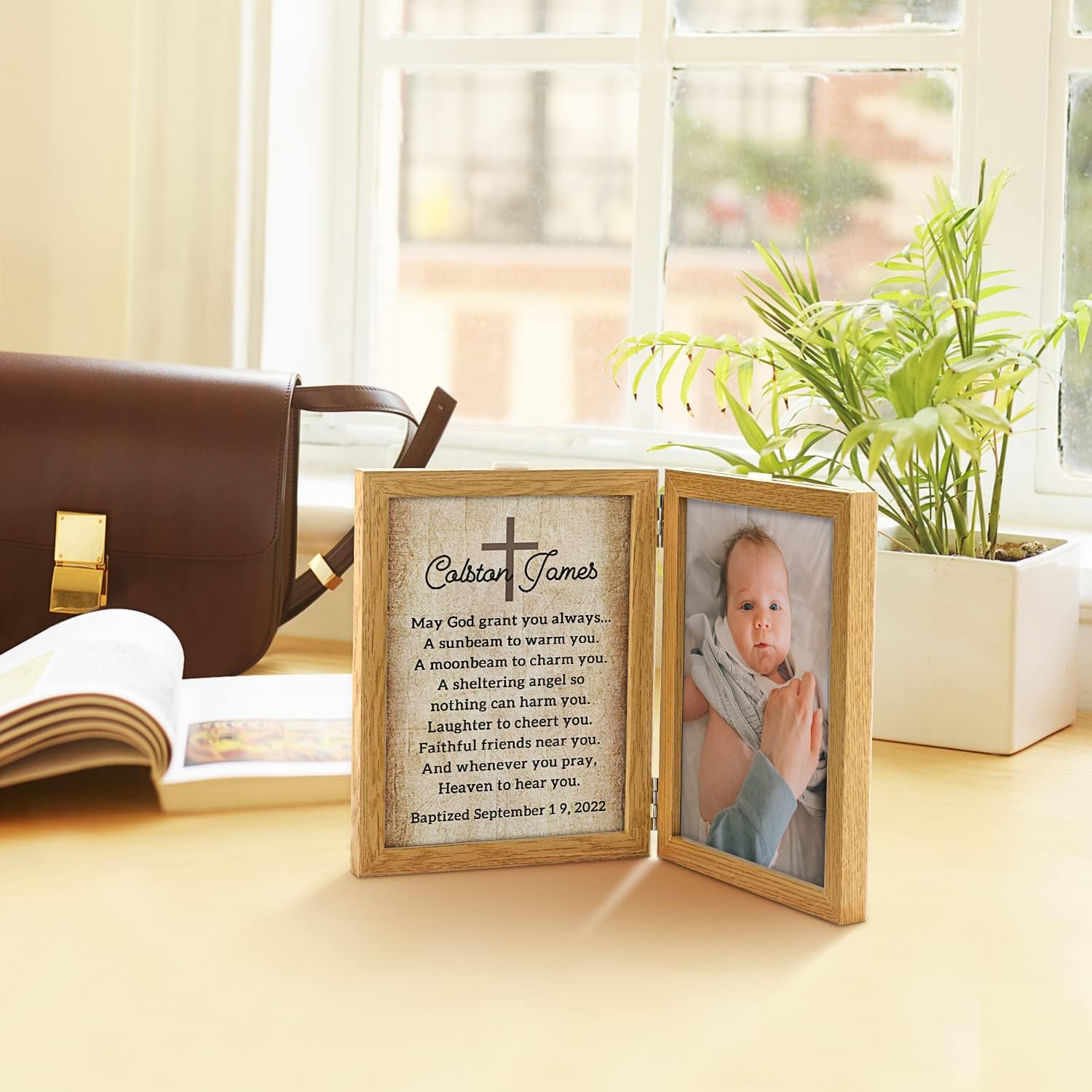 kullder Personalized Baptism Gift for Baby Customized Picture Frame Blessing Poem in 5x7 Double Photo Frame Catholic Gift for Goddaughter or Godson