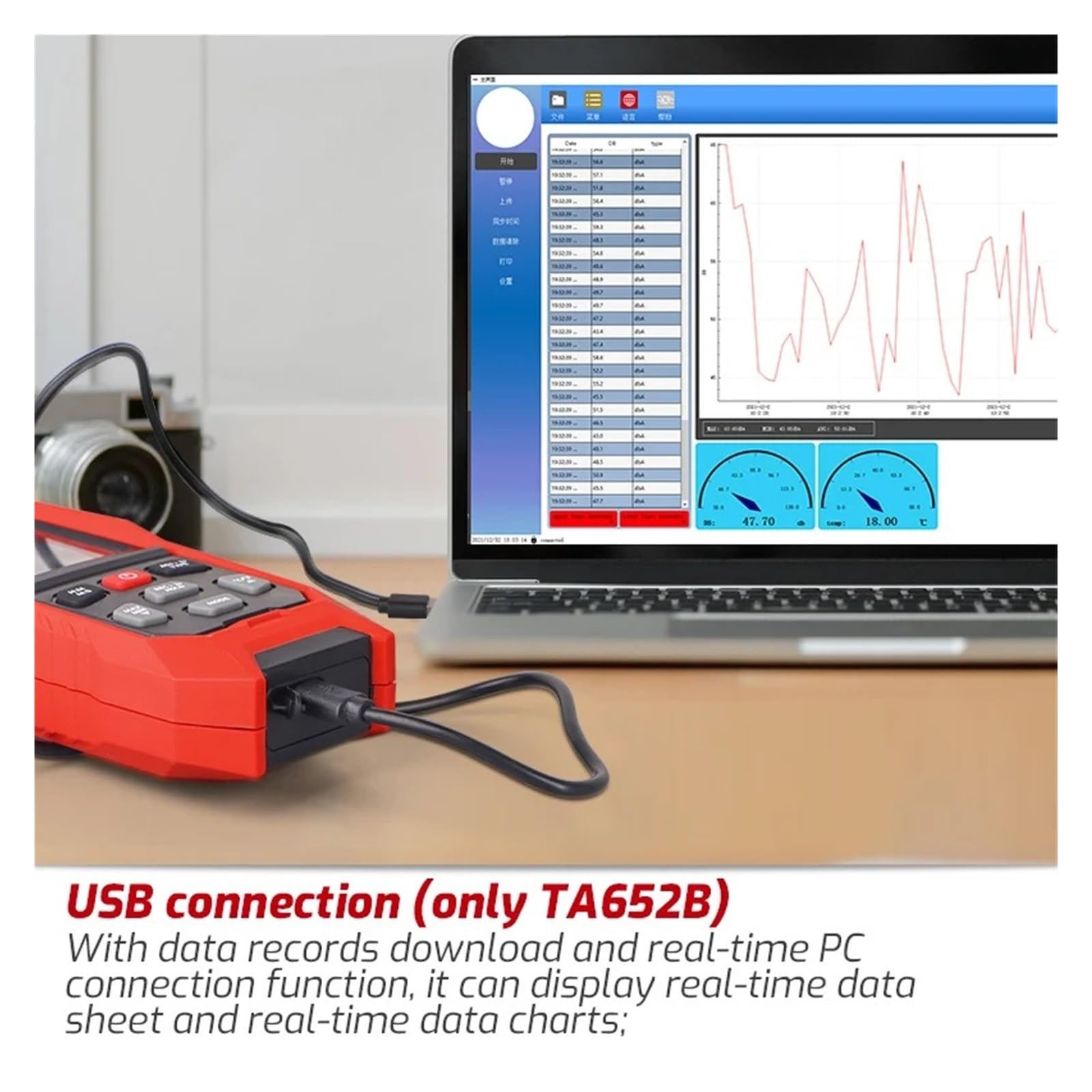 TA652A TA652B 30~130dB Rumore Decibel Rumore Tester Rilevatore di Volume Industriale Fonometro Digitale Registratore (Ta652b Trasferimento USB)