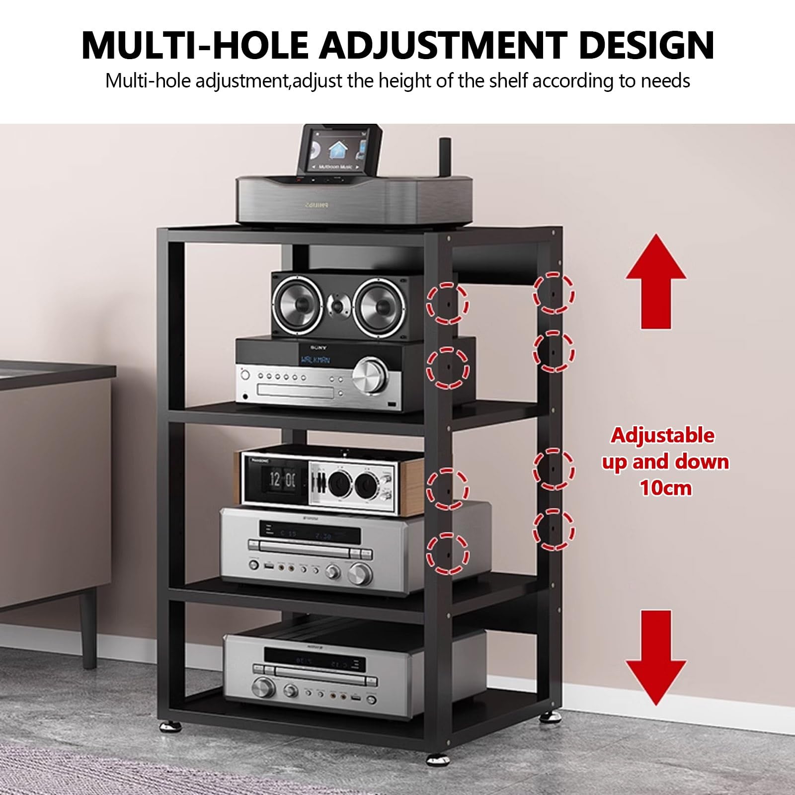 Dormitorio DVD Parlantes estantes, moderno Estante Almacenamiento Componentes Estéreo, Gabinete Almacenamiento Medios, multicapa Estantes Audio Video, sala de estar almacenamiento medios gabinete.