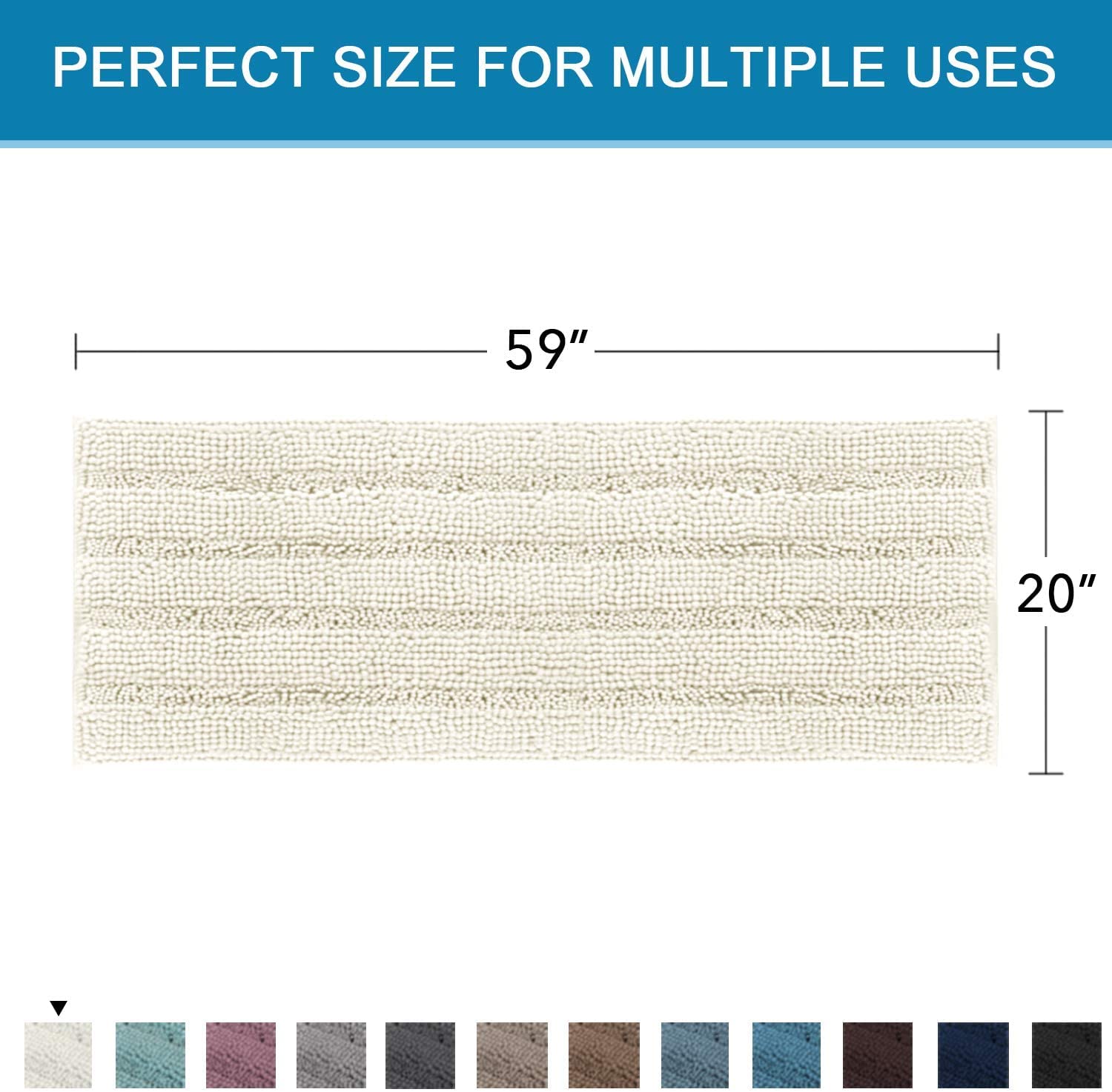 Tapis de bain antidérapant en chenille doux à poils longs pour chambre à coucher et salle de bain Crème 150 x 50 cm