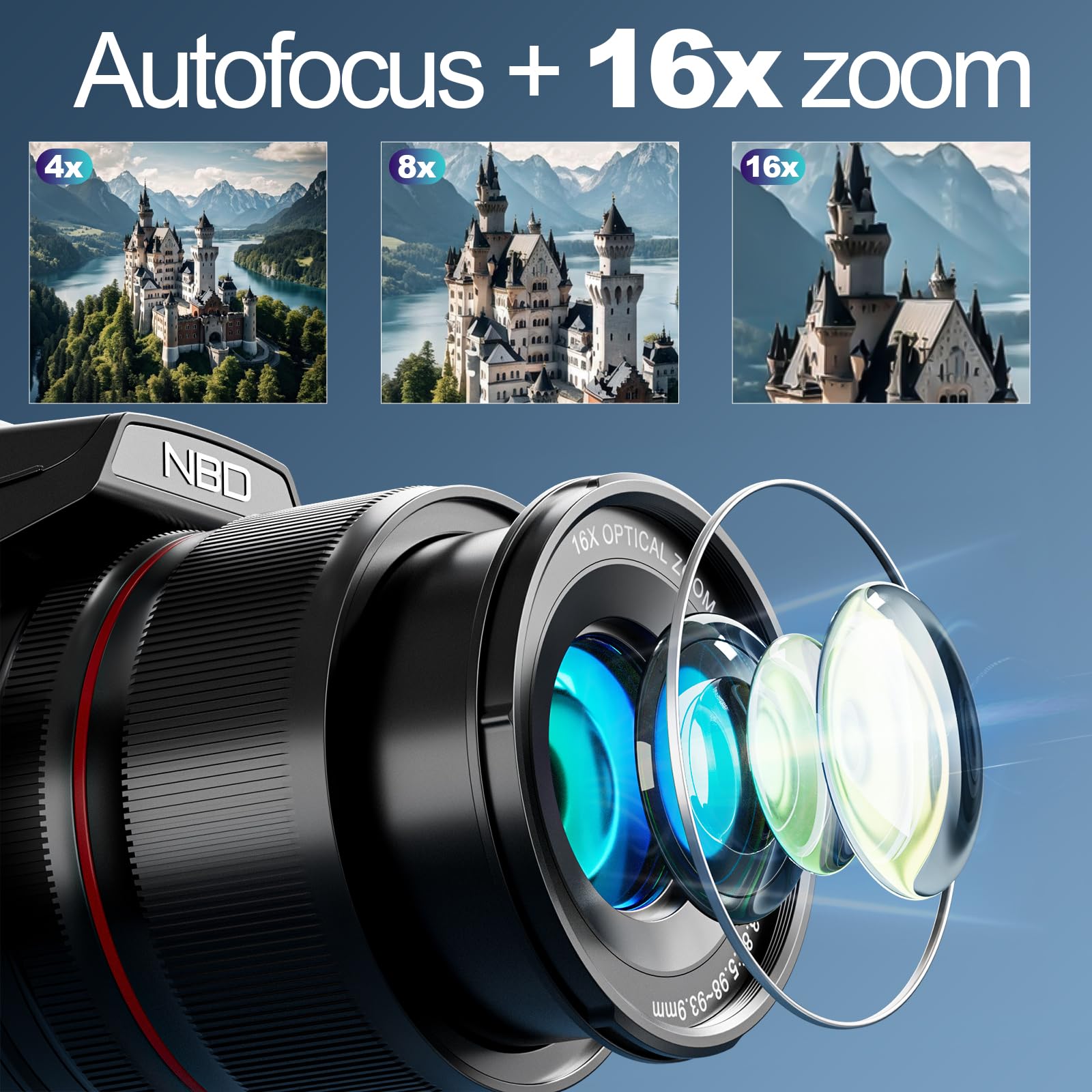 NBD NBD-S210-BK-EU-2412 Digital Camera, 4K 48MP Autofocus, 16x 