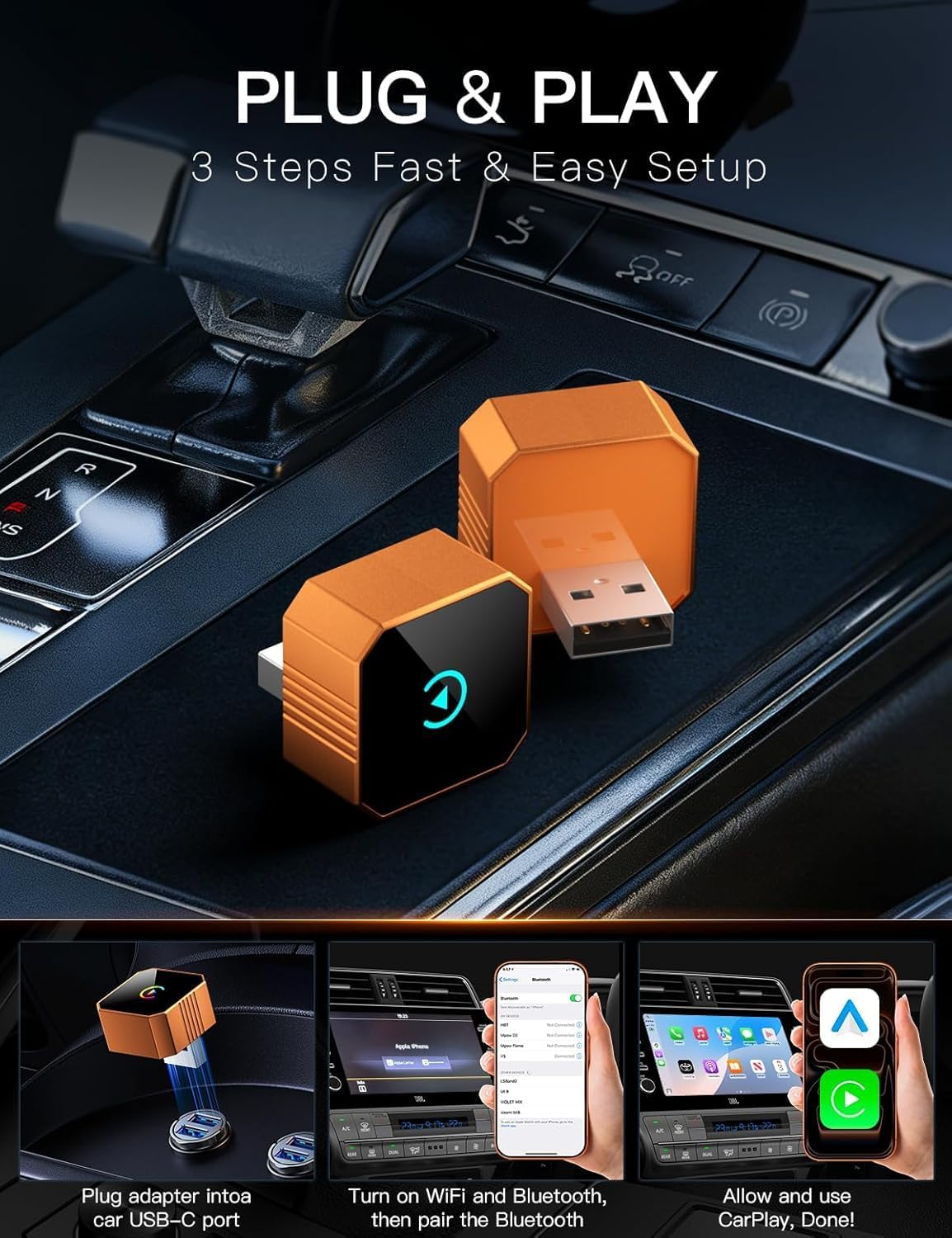 Wireless CarPlay Adapter for Apple Car Play Wireless Adapter, Android Auto Carplay Wireless Adapter, No Latency Bluetooth Carplay Adapter for iPhone iOS 10+ & Android 11+ & Car 2016+ 5 71PdITKyBKL. AC SL1500