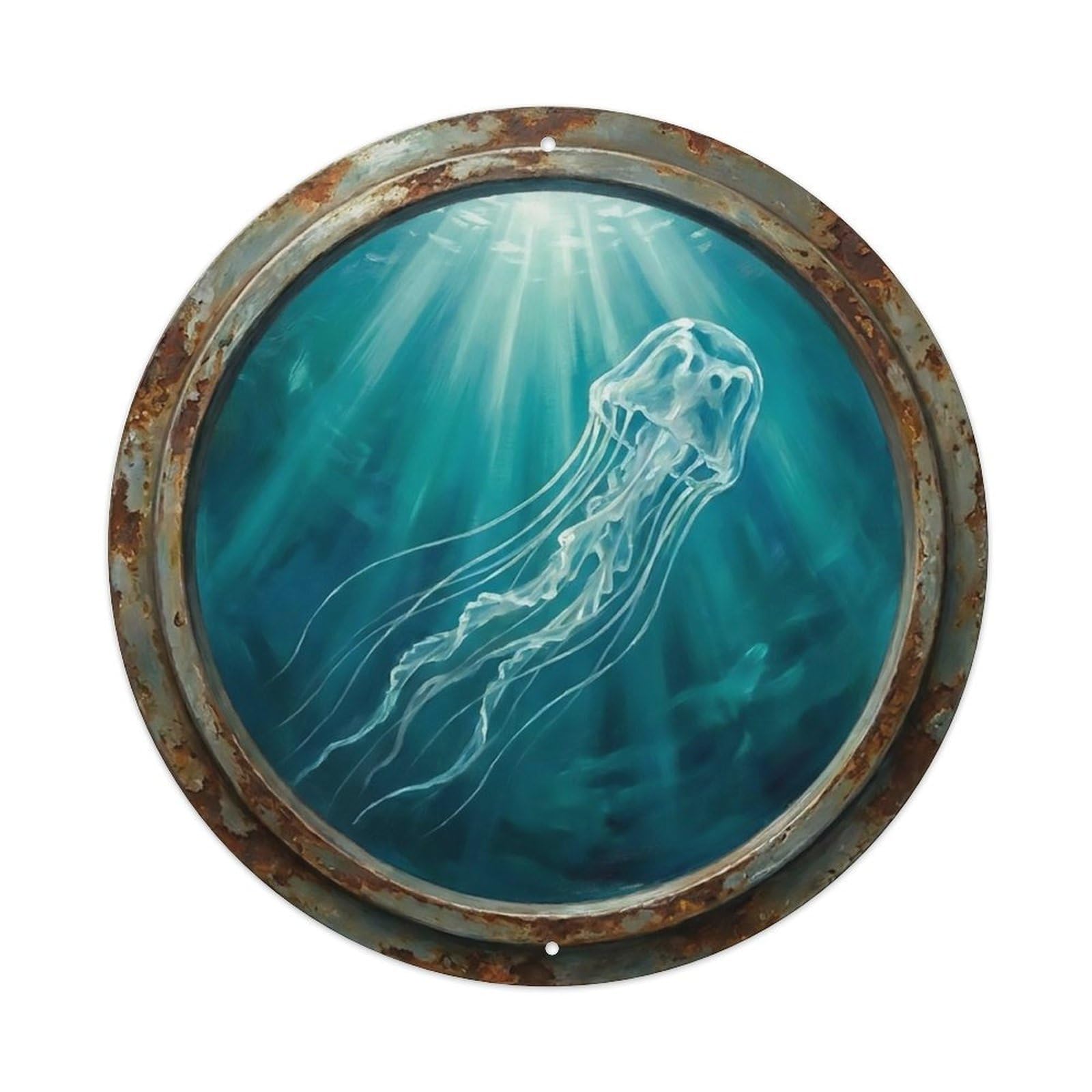 Vintage Porthole Box Jellyfish Dance Ship Window Undersea Deep Sea Metal Tin Sign