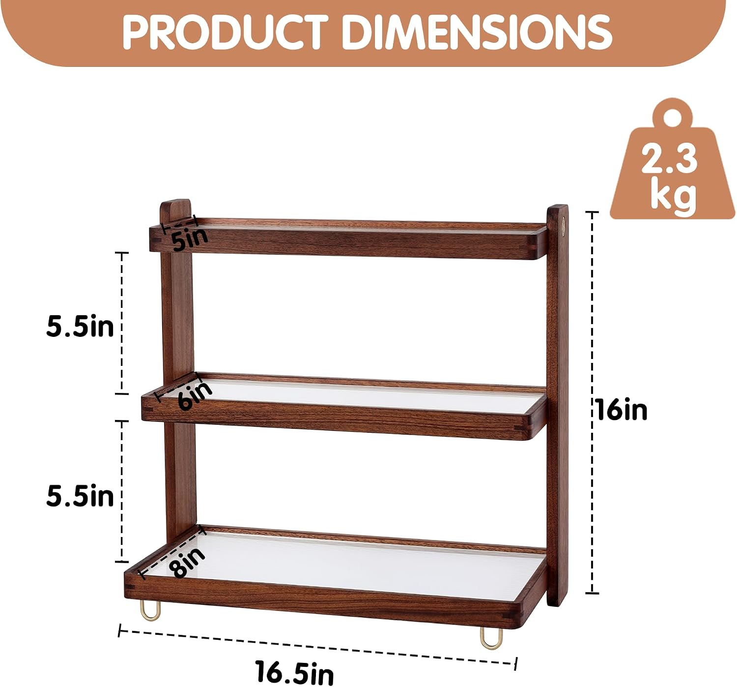 3 tier coffee mug display shelf,Walnut Rack for Kitchen Bathroom image 4