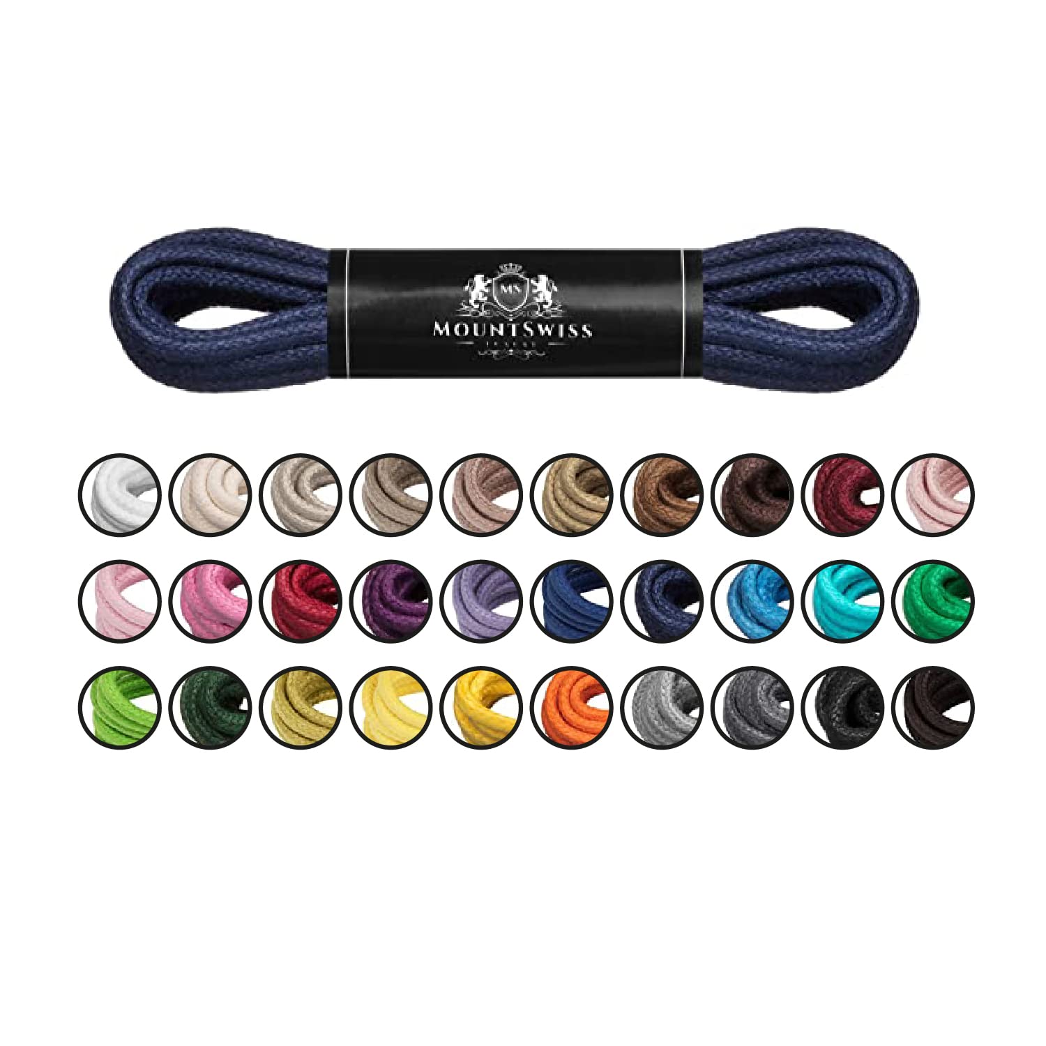 Mount Swiss Luxury Schuhbänder I Wasserabweisende und reißfeste Schnürsenkel rund ø 2-3 mm aus feiner Baumwolle/gewachst für Business Anzug und Lederschuhe I Edle Shoelaces Längen 45-120 cm