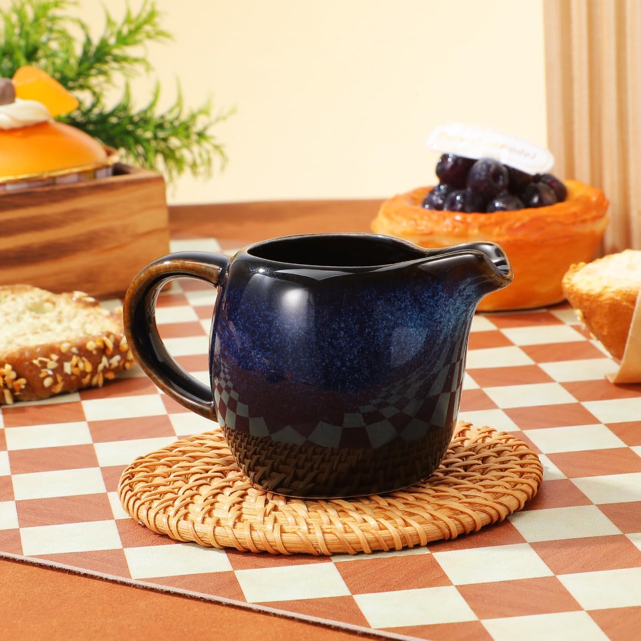 Ceramic Creamer Pitcher with Handle and Spout Small Milk Pitcher for Coffee Tea Syrup and Dressings 4.33 X 2.67 X 2.12 in Reusable Serveware for Kitchen Dining and Afternoon Tea