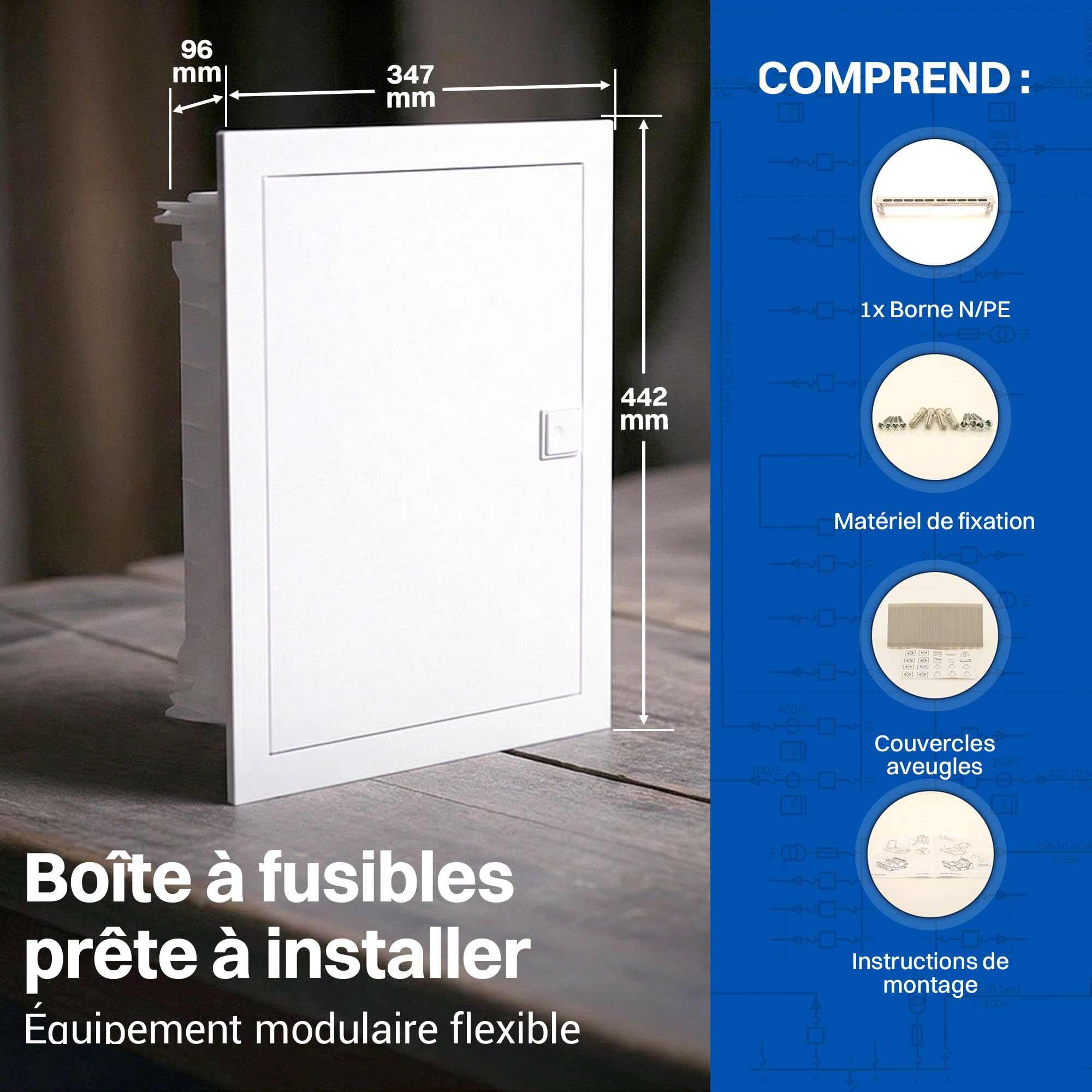 Intratec Coffret Électrique Encastré 2 Rangée – Tableau de Distribution IP40 pour 24 Modules avec Porte Blanche et Rail DIN pour Installation Électrique Maison & Professionnel – 442 x 347 x 92mm