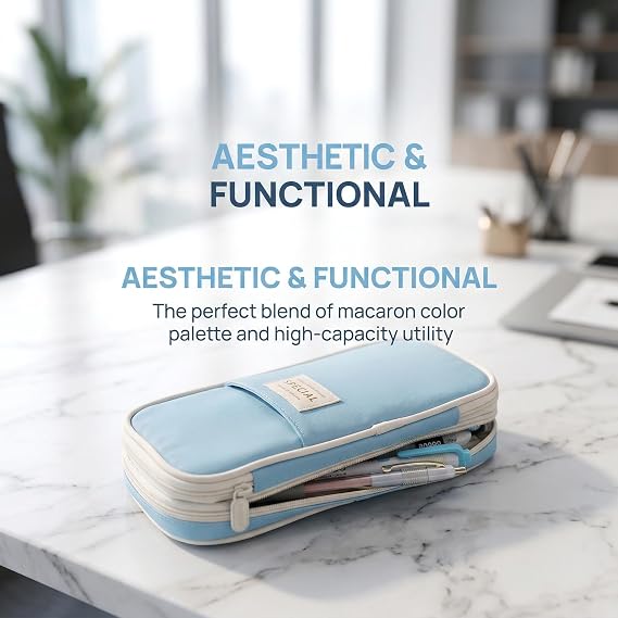 Large Pencil Case - Aesthetic Pencil Pouch with Zipper, Cute Stationery Organizer for Office and Home