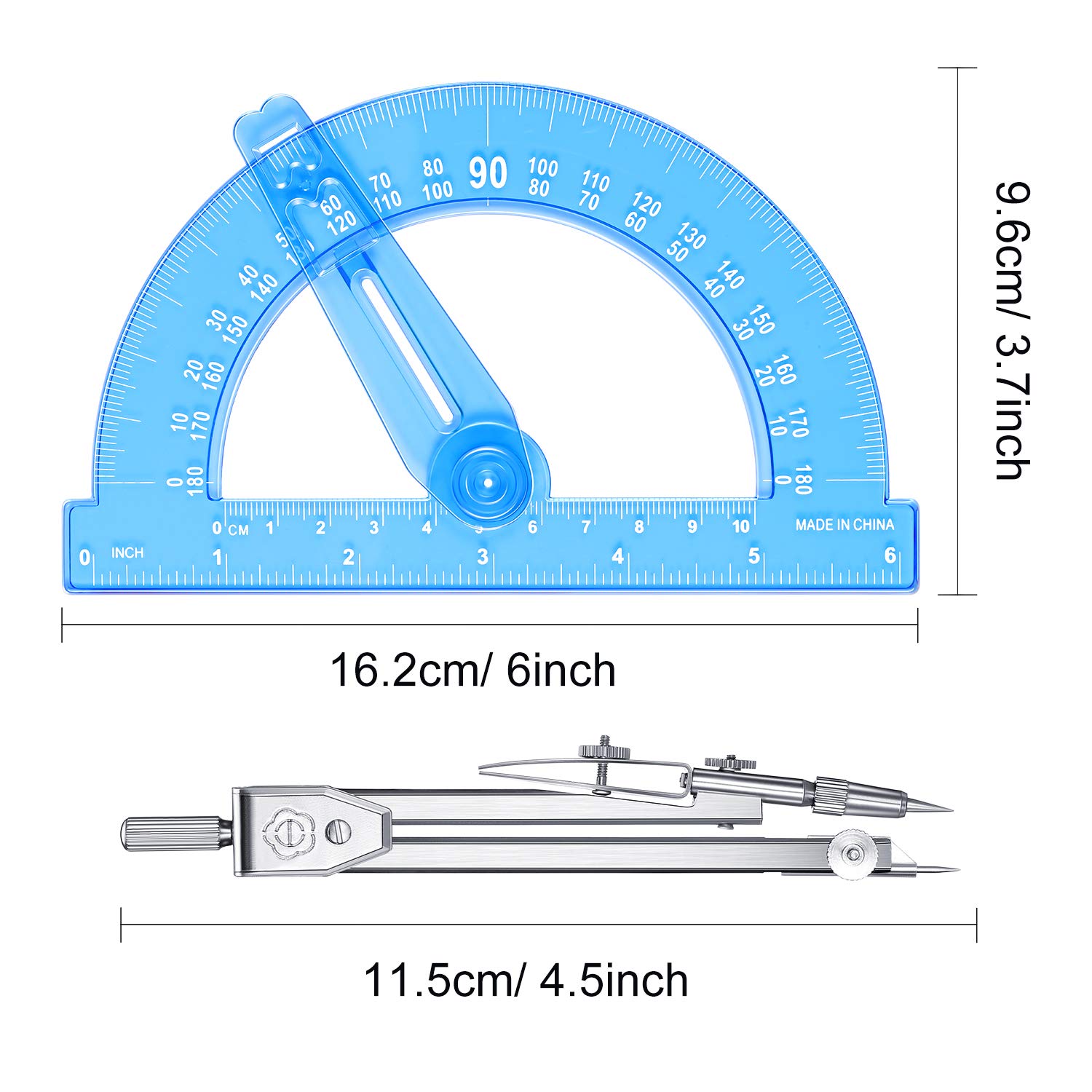 Student Geometry Math Set, Drawing Compass and 6 Inch Blue Swing Arm