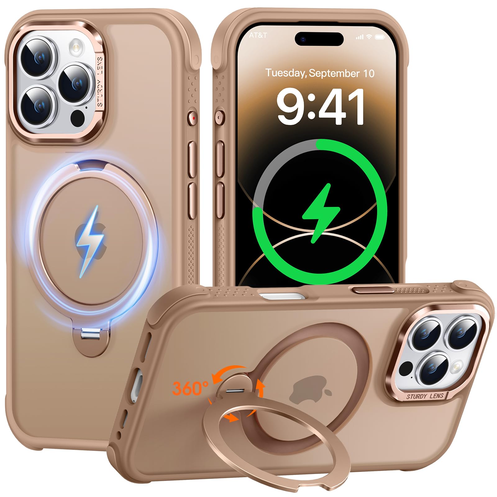 AurySharled Hülle mit 360° Drehbarer Magnetständer, Militärschutz, Anti-Kratzer/Anti-Rutsch/Anti-Fingerabdruck Transluzente Matte Handyhülle