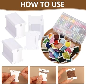 200 PCS Embroidery Floss Bobbins, Plastic Embroidery Floss Organizer, White Sewing Machine Bobbin for Cross Stitch, Thread Holder Sewing Storage for Sewing Thread, Needlework Supplies