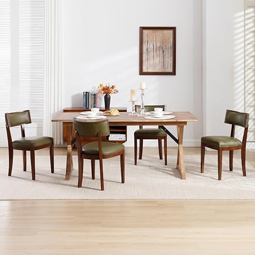 Miniatura 13 de Juego de 6 sillas de comedor modernas de mediados de siglo tapizadas de piel sintética con respaldo curvado y patas de madera maciza, sillas de