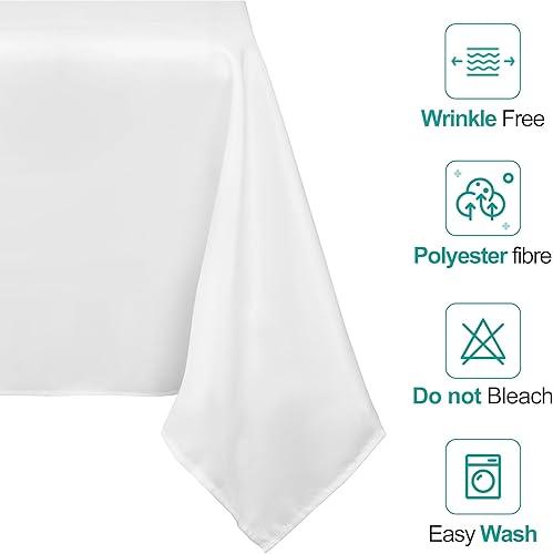Miniatura 3 de Mantel rectangular blanco, paquete de 6 manteles para mesas rectangulares, mantel rectangular 100% poliéster, mantel blanco para fiestas, bodas,