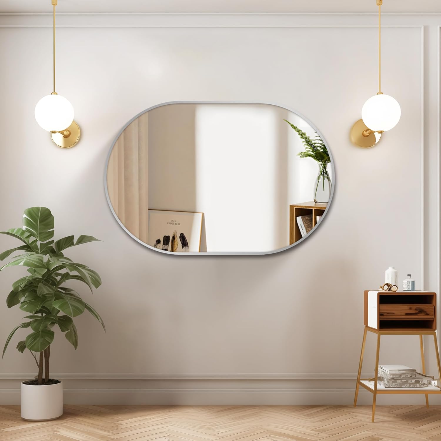 Oval Wall Mounted Mirror, 20"x30" Mirror with Aluminum Alloy Frame, Black Oval Mirror for Bathroom, Bedroom, Living Room,Gold