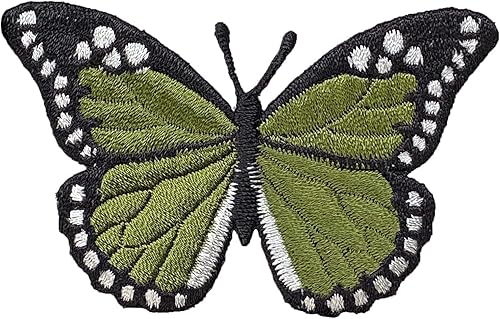 Parche bordado de mariposa monarca verde oliva y negro