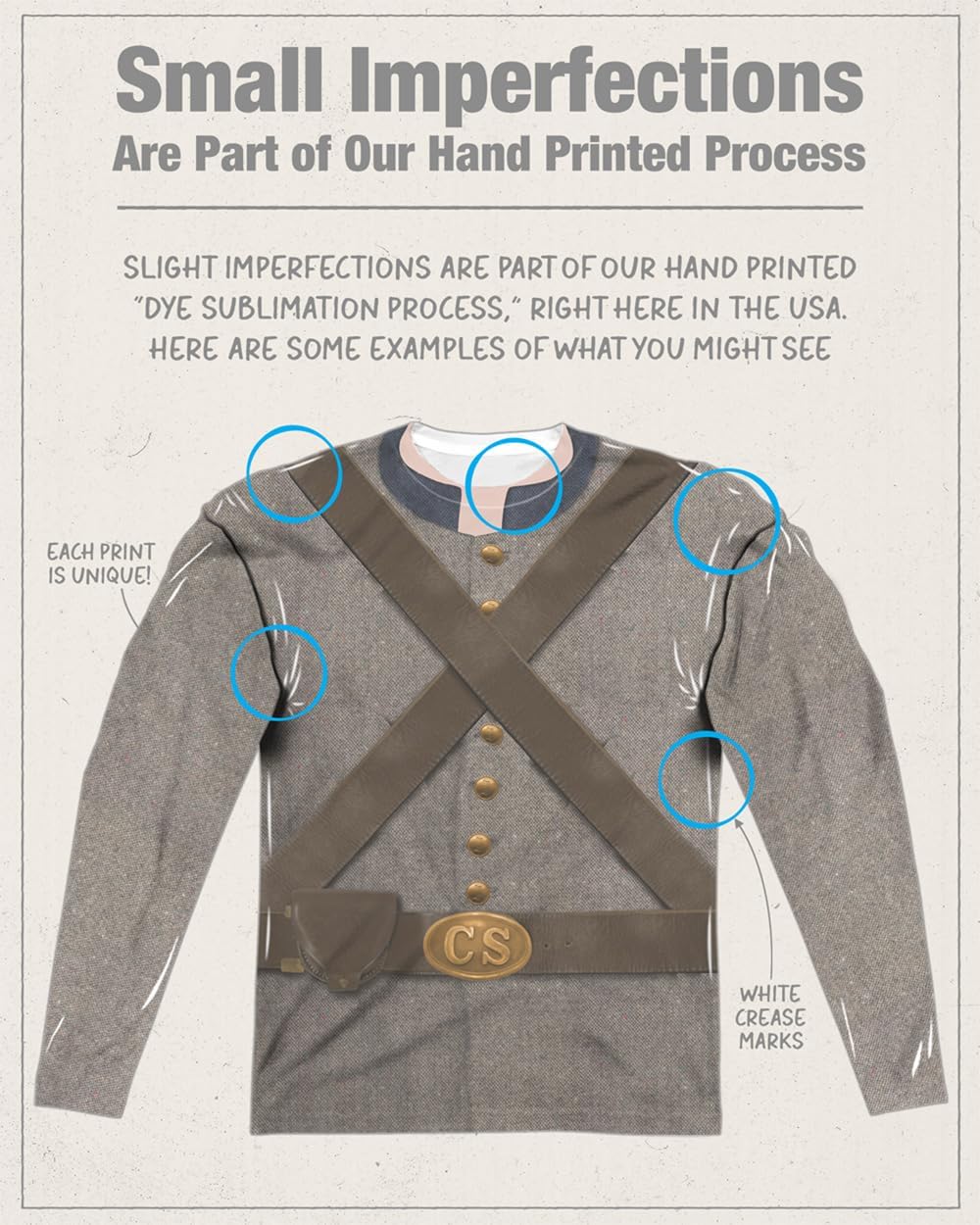 Popfunk Confederate Soldier (Front/Back Print) 100% Polyester Adult Long Sleeve Costume T Shirt for Men & Women