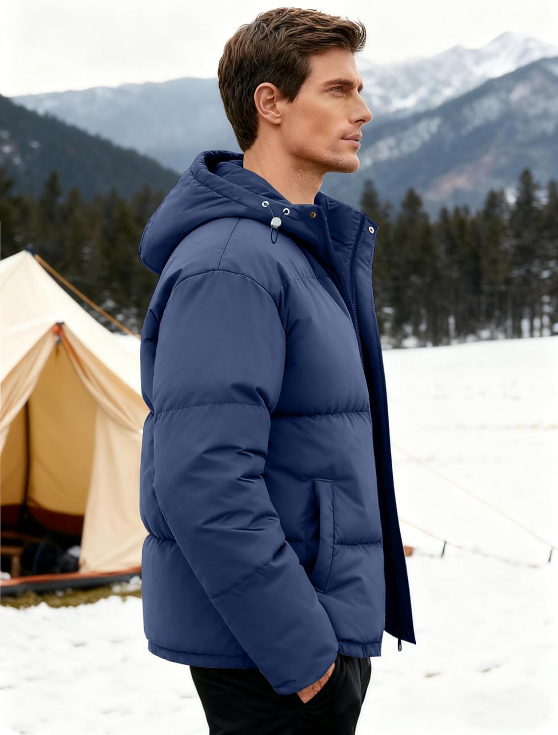 Men's Hooded Puffer Jacket Winter Quilted Coat with Full Zip Wind-Resistant and Water-Resistant - Image 4
