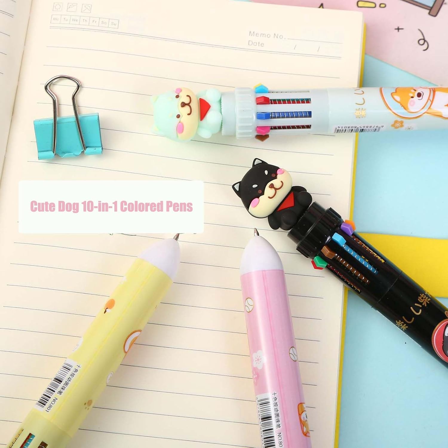 6 Pcs Cute Dog 10-in-1 Multicolor Ballpoint Pen 0.7 mm 10 Colored Pens image 3