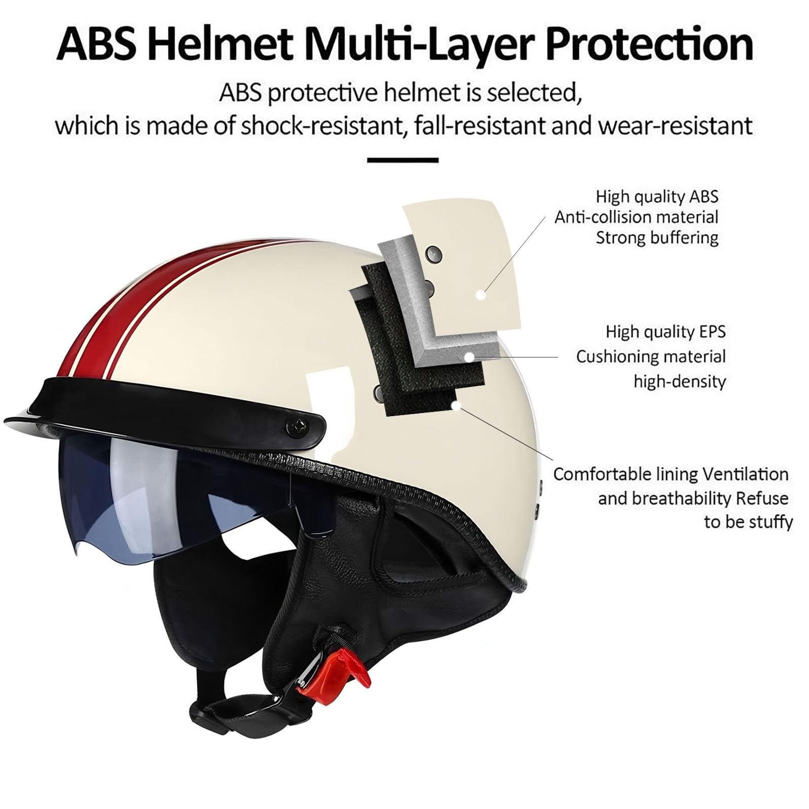 Halbschalenhelm Motorradhelm mit ABS-Schale ECE-zertifizierter Schnellverschluss und abnehmbarem Visier für Erwachsene | Chopper Helm, Mofa Helm Retro, JetHelm Halbhelm für Scooter