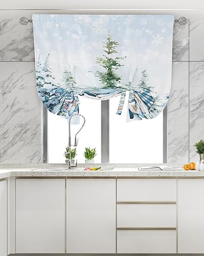 Miniatura 4 de Cortina de Navidad azul con lazos para ventanas pequeñas y grandes, cortinas ajustables para baño, dormitorio, cocina, sala de estar, cortina de