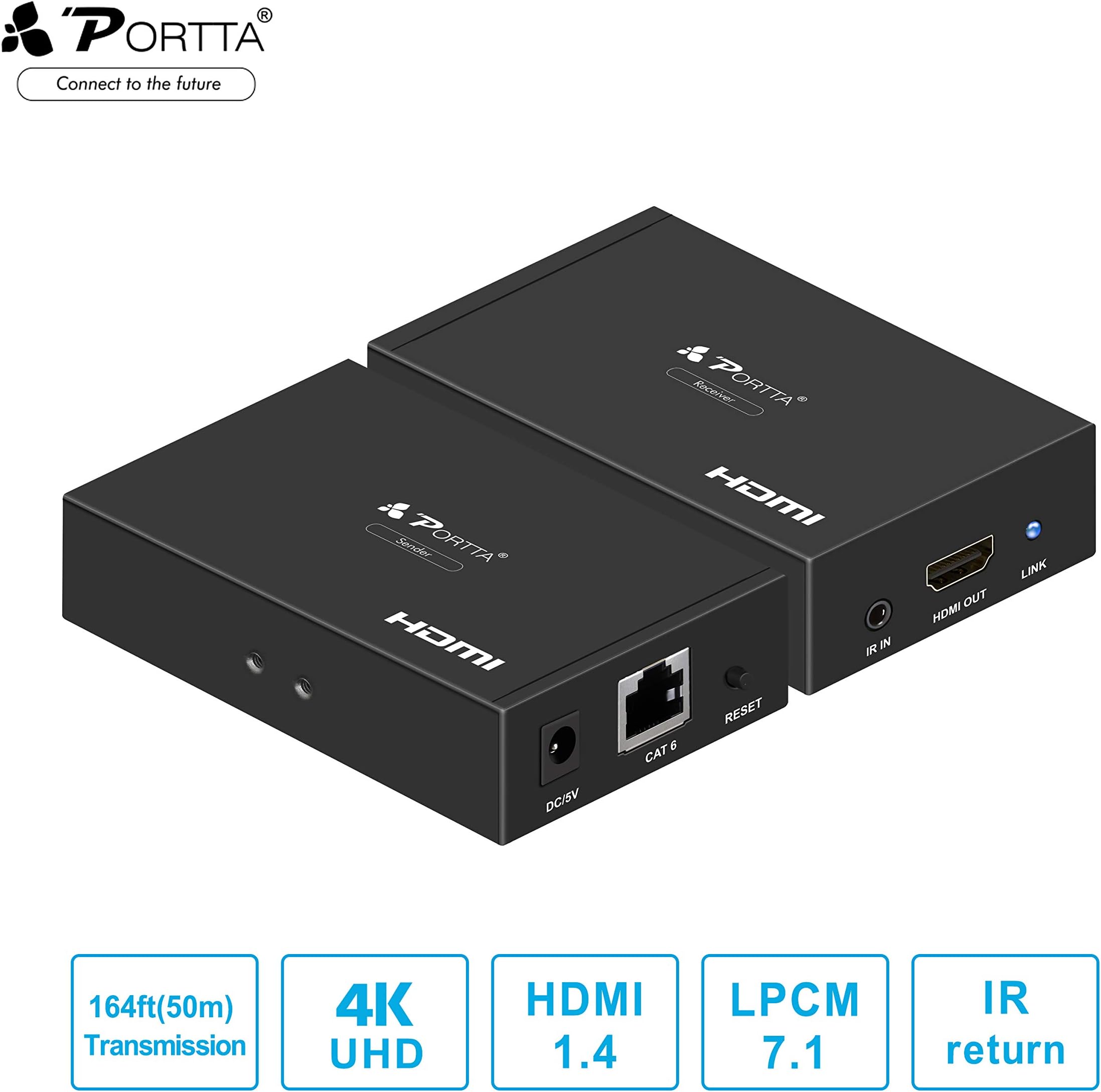 Portta 4K HDMI Extender 50m HDMI Ethernet Network Extender over Single RJ45 CAT5e CAT6 Cable Supports Ultra HD 3D 4K HDCP 1.4 for DVD-Blu-ray HDTV Set-Top-Box and More