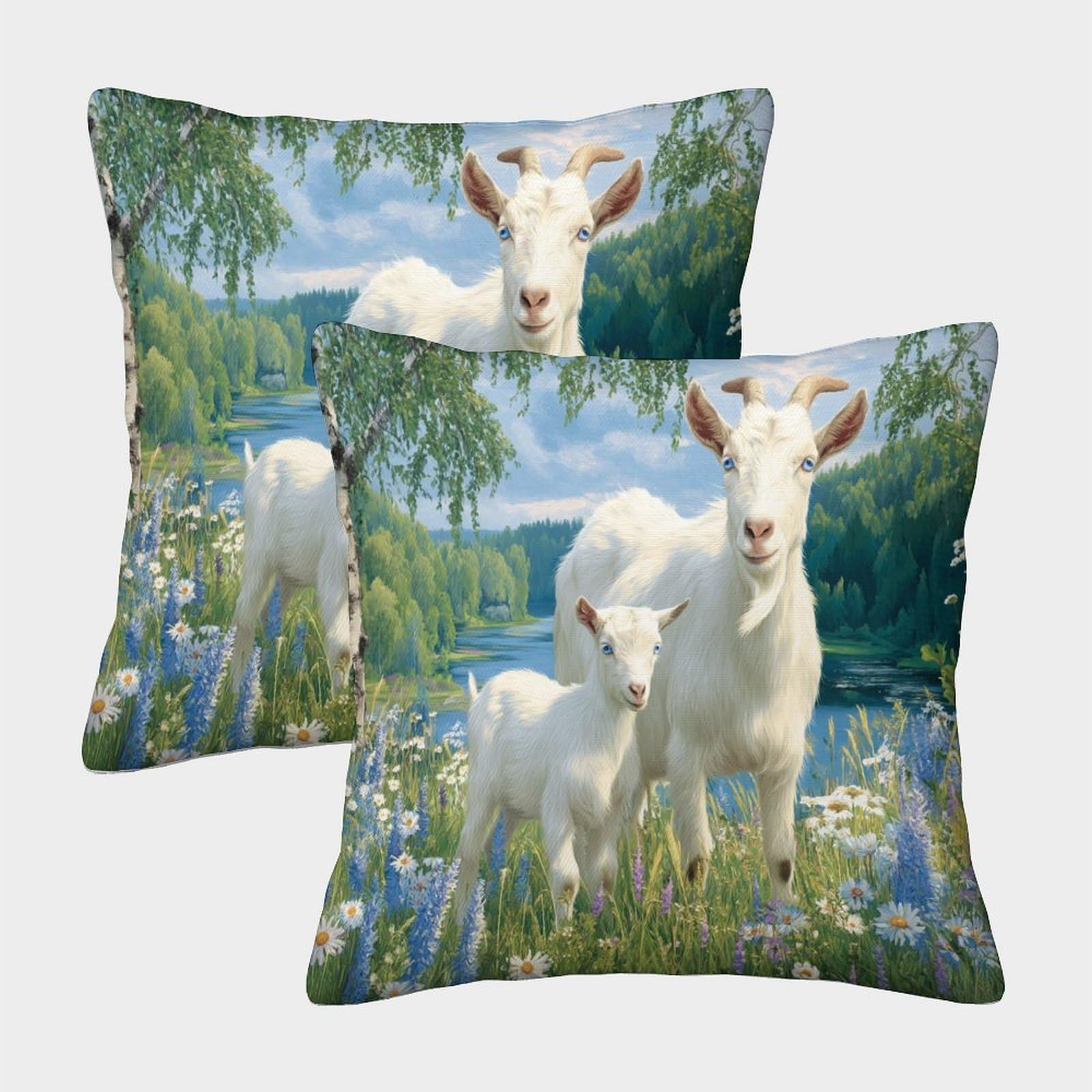 kaiyun 2 Pack A Mother Goat And Her Goat 3D Cushion Cover Pillow Cover Sofa Outdoor Decoration Square 45x45cm