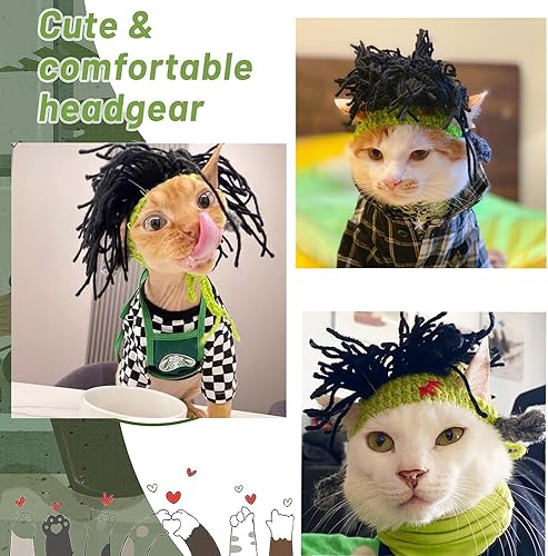 Miniatura 5 de Sphynx Sombrero de gato sin pelo, estilo punk, divertido gorro de punto de rock 'n' roll, lindo gato y perro pequeño, accesorios para Halloween,