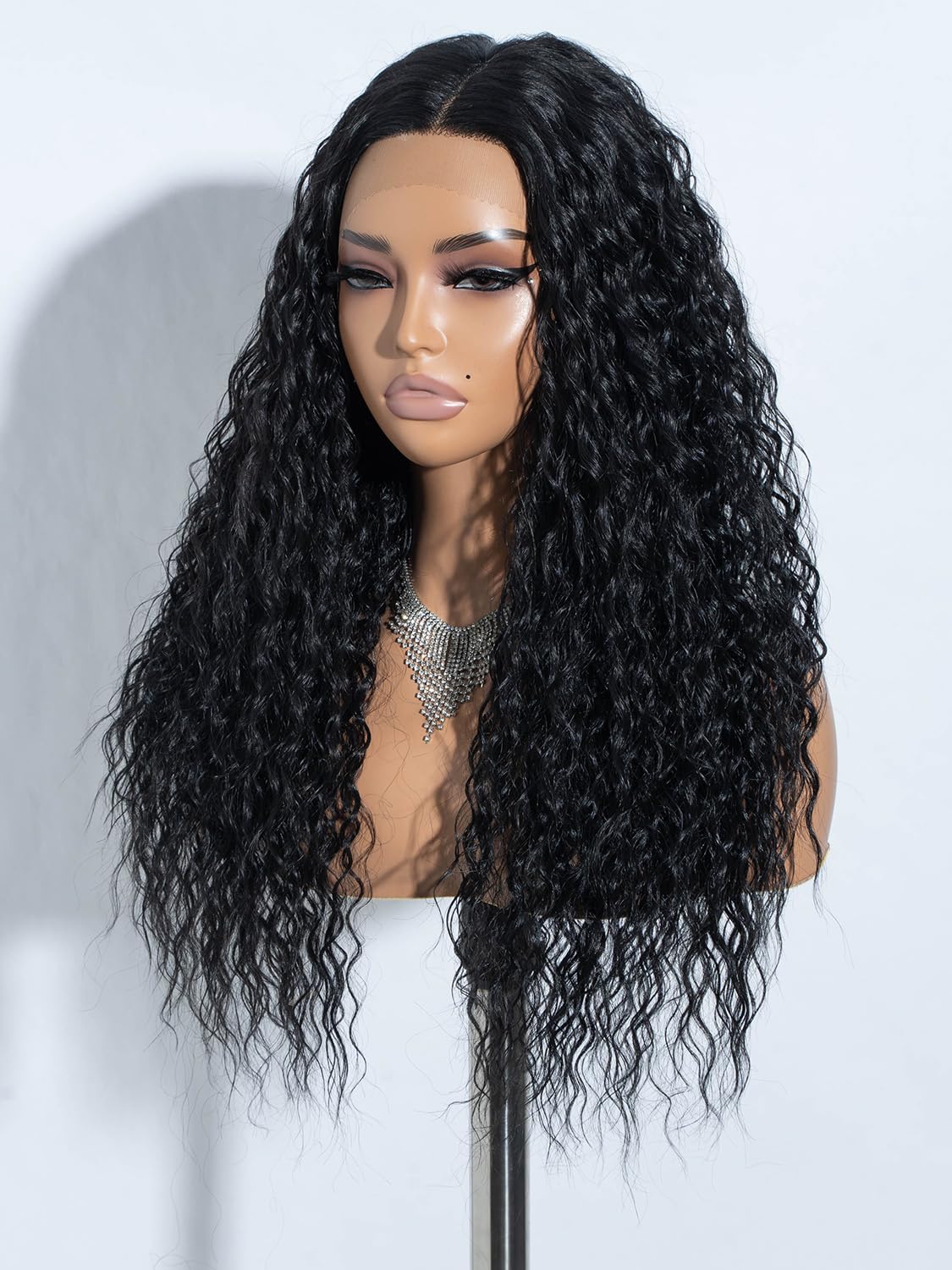 Joedir Black Curly Wigs Synthetic Lace Front Wig with Baby Hair 24 Inches Deep Curly Wigs for Women Daily Party - Image 3