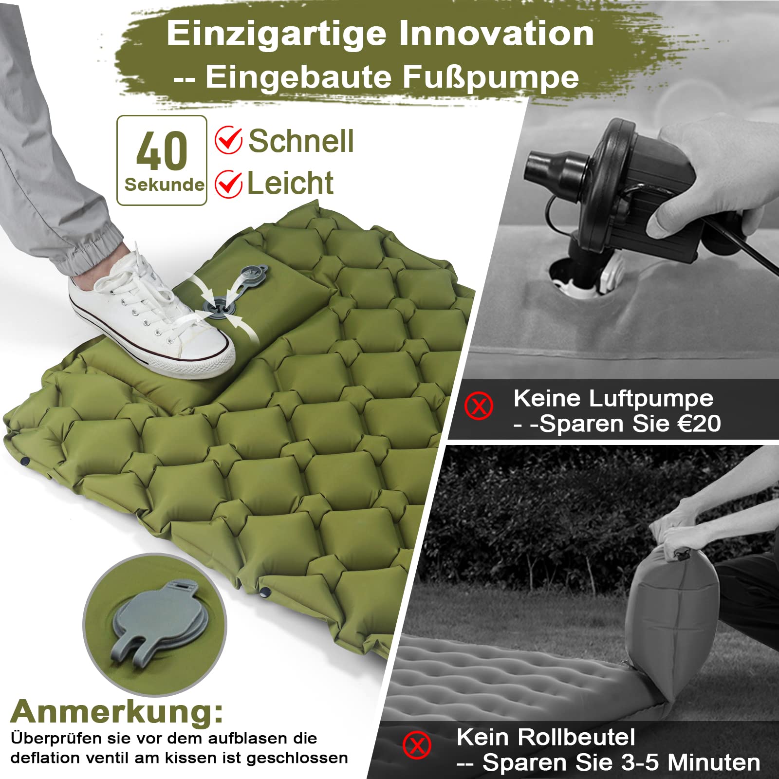 800g Ultraleichte Aufblasbare Isomatte für Camping – R-Wert 3,0 für 4 Jahreszeiten, Langlebige wasserdichte Luftmatratze für Rucksackreisen, Trekking, Outdoor
